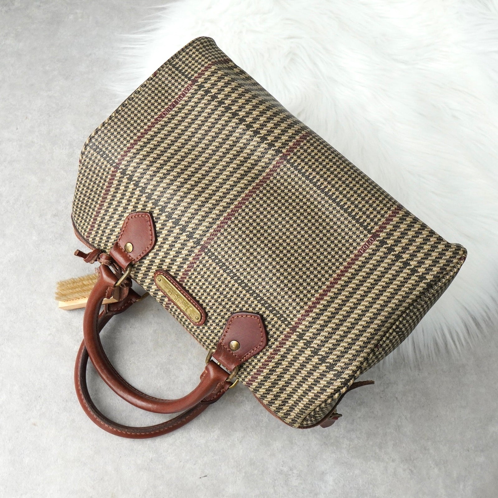 ラルフローレン 千鳥格子柄 PVC / レザー ミニボストンバッグ