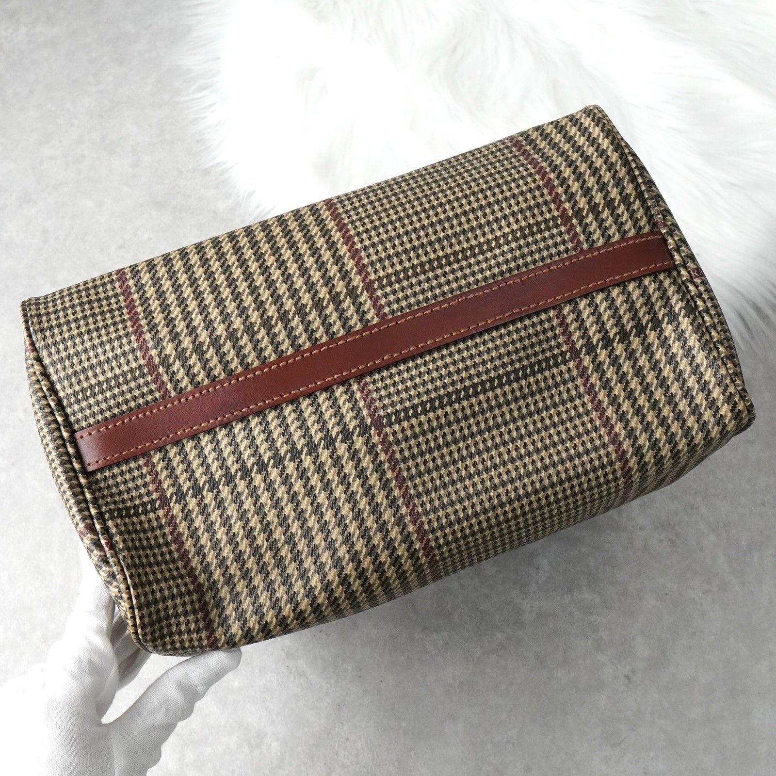 ラルフローレン 千鳥格子柄 PVC / レザー ミニボストンバッグ