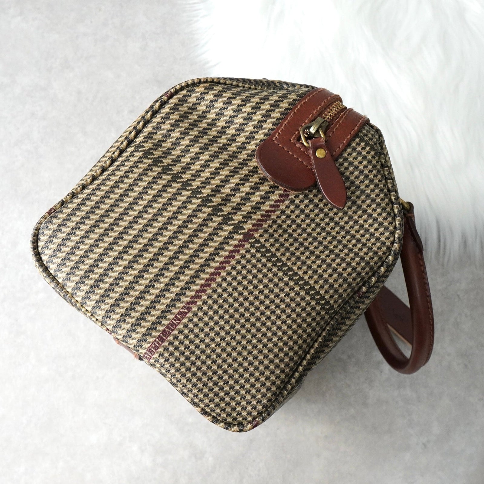 ラルフローレン 千鳥格子柄 PVC / レザー ミニボストンバッグ