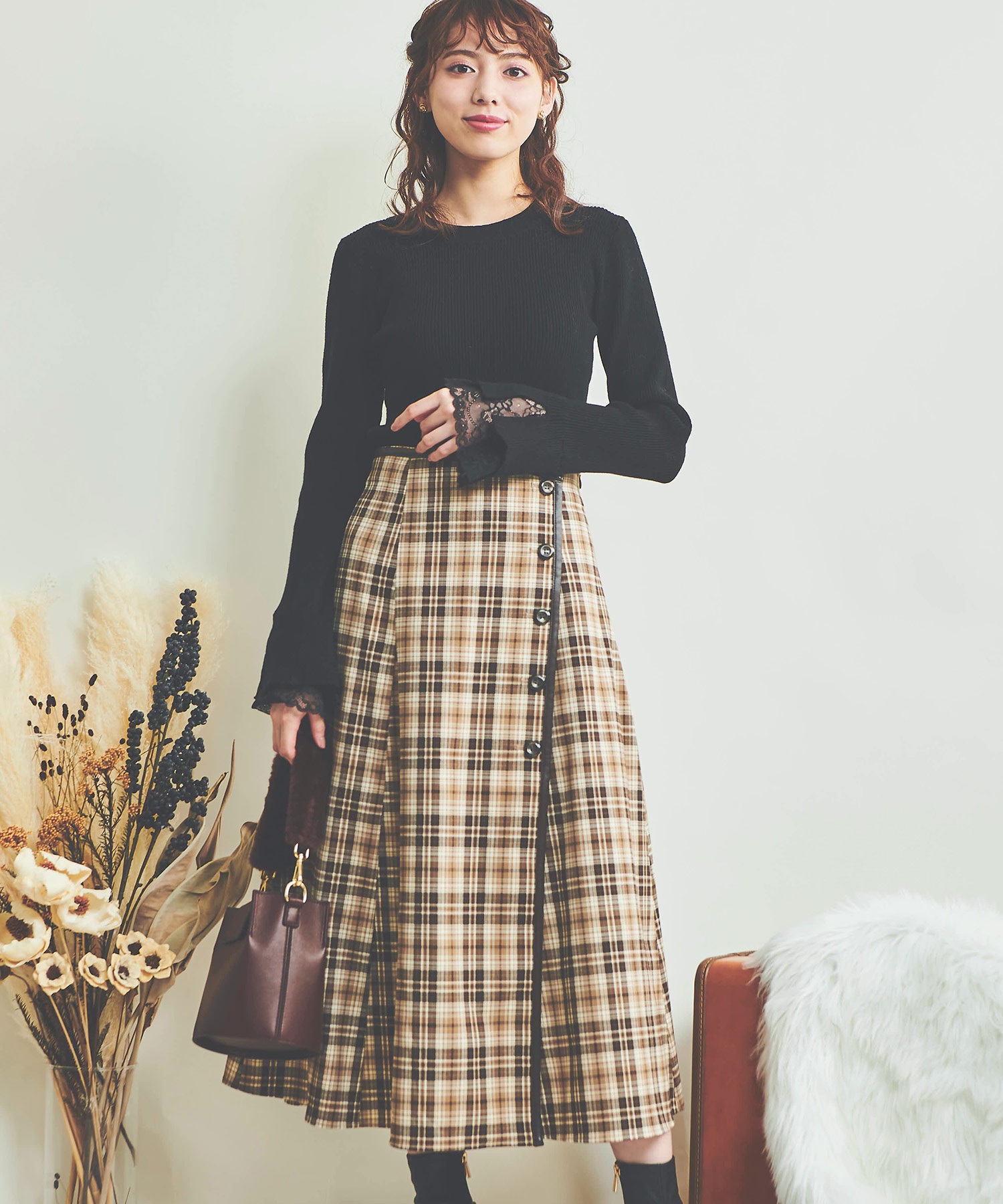 パイピングチェックスカート | フレアスカート | NOELA OFFICIAL WEB STORE
