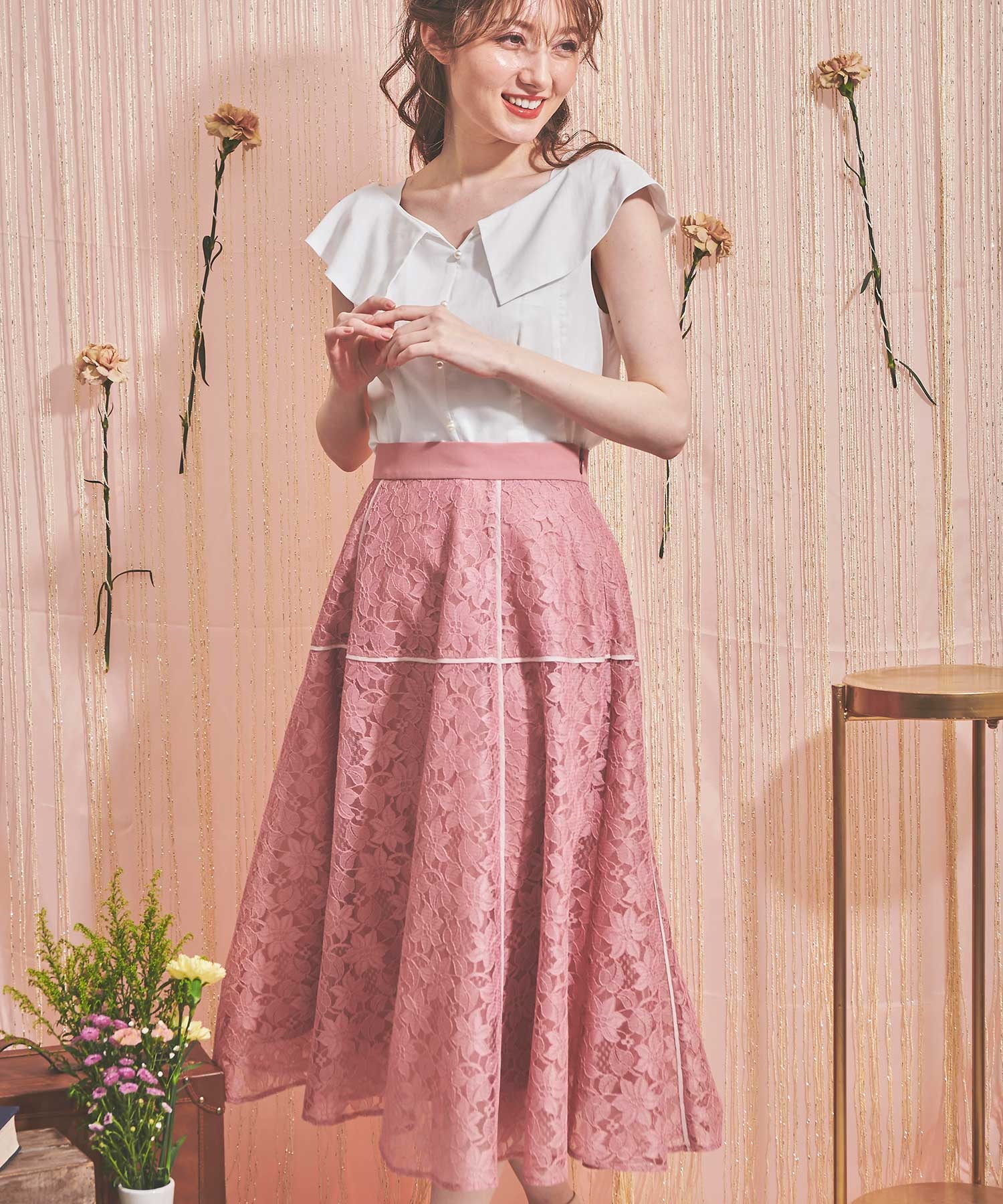 フラワーレース切替スカート | フレアスカート | NOELA OFFICIAL WEB STORE