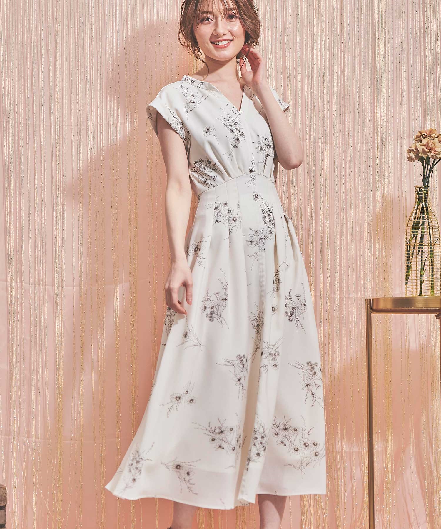 WEB限定カラーあり】スケッチフラワー柄シャツワンピース | ロング