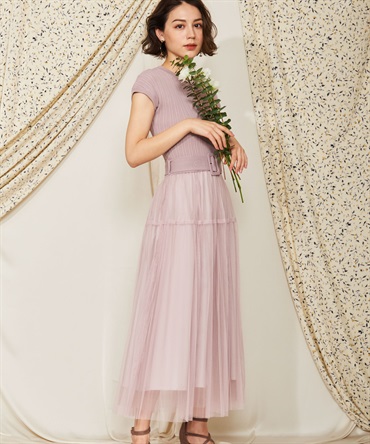 リブニットチュールドッキングワンピ | ロングワンピース | NOELA