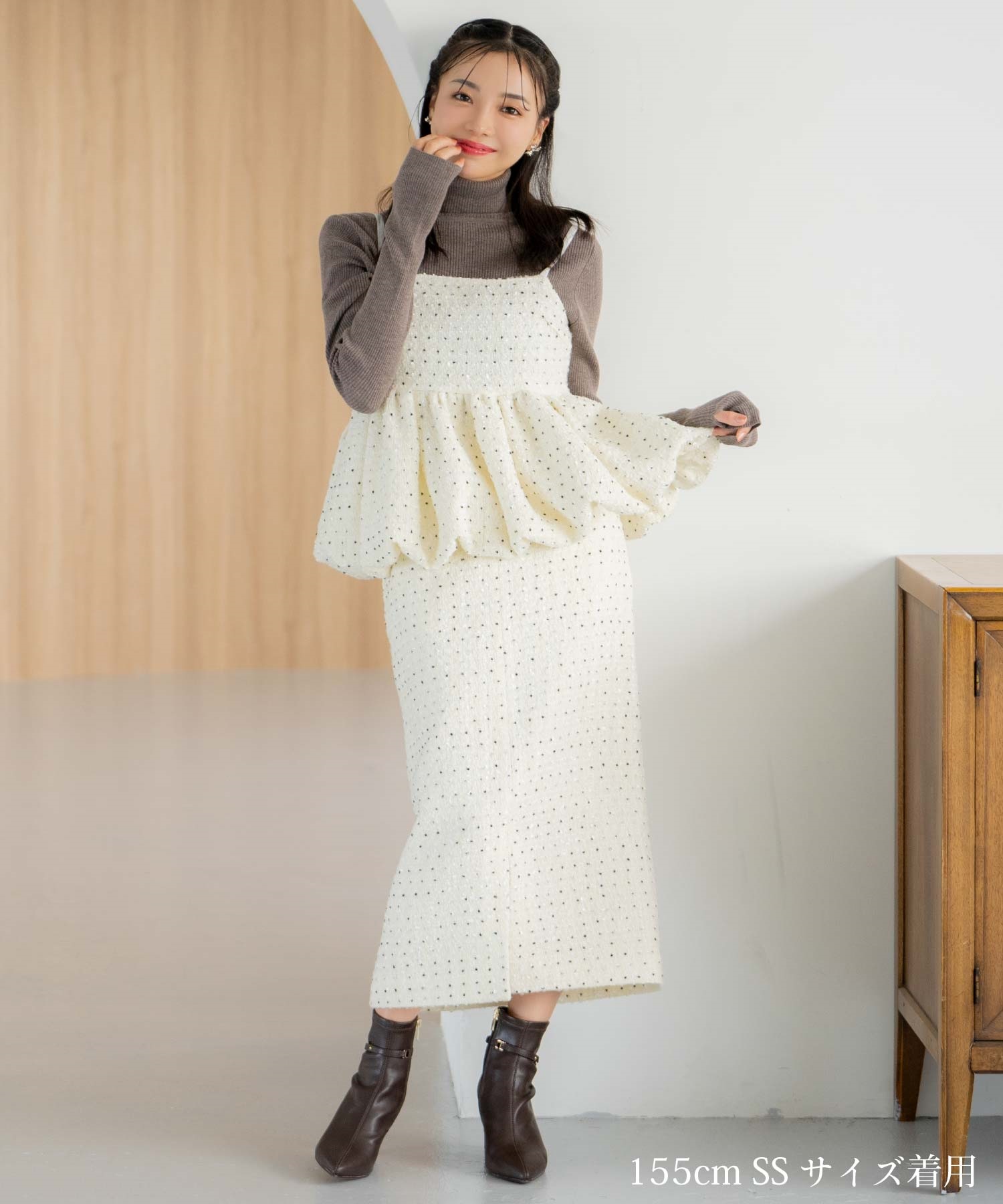 SSサイズあり】ドットツイードキャミ×スカートセット | セットアップ