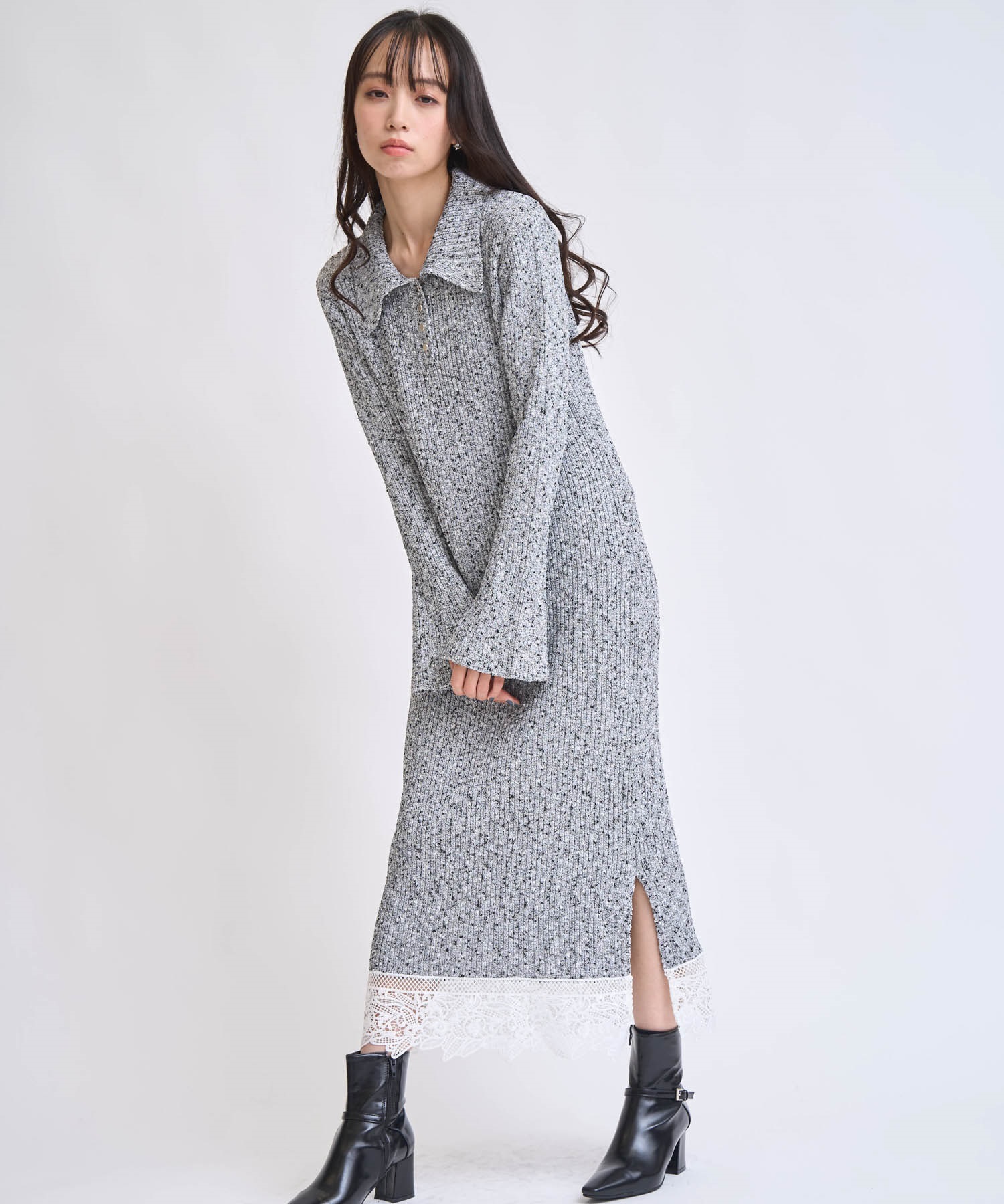 レーストリムポロニットワンピース | ニットワンピース | NOELA