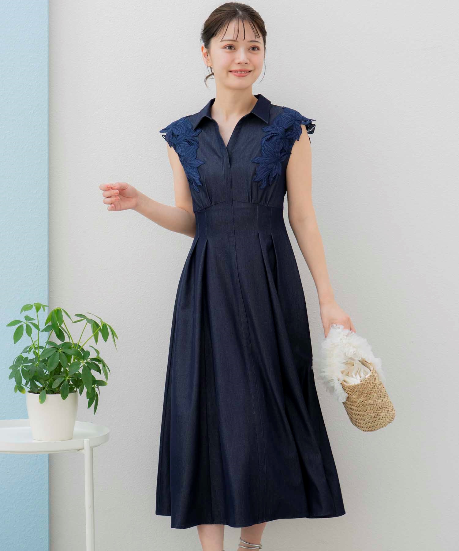 15周年】【SSサイズあり】エンブロイダリーストライプワンピ | ロング