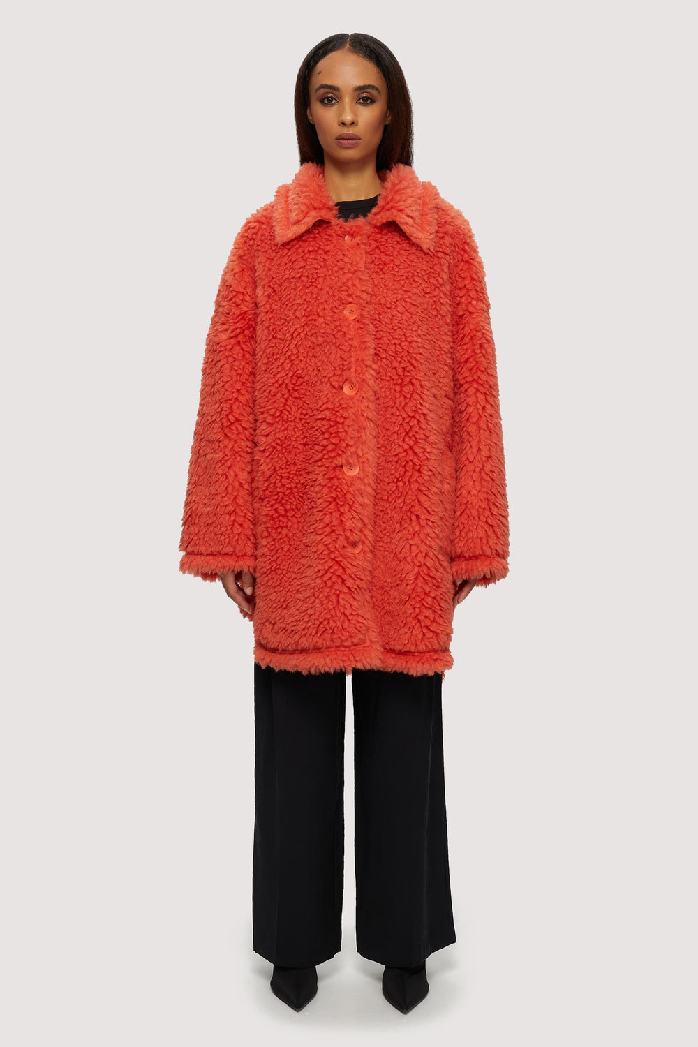 Cookie Mid Length Vegan Sherpa Coat | Noize