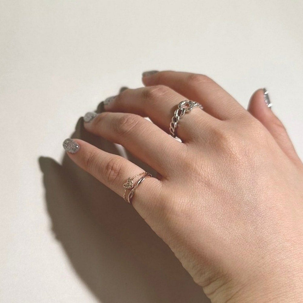 Tiny Motif】K10ダイヤモンドハートチェーンリング（0.03ct）｜リング