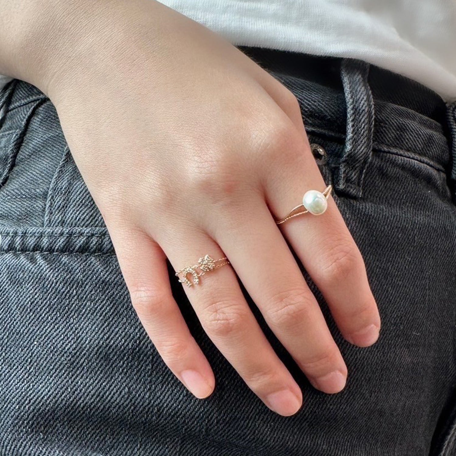 Tiny Motif】K10ダイヤモンドクローバーチェーンリング（0.03ct