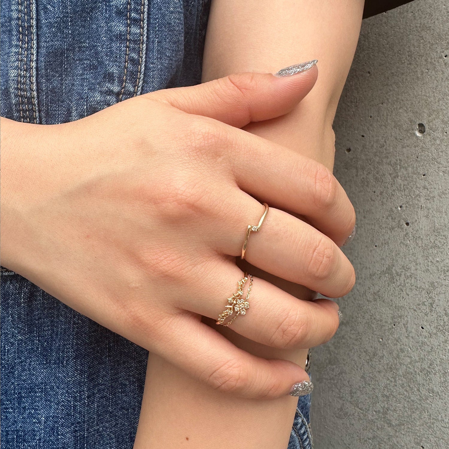 Tiny Motif】K10ダイヤモンドクローバーチェーンリング（0.03ct