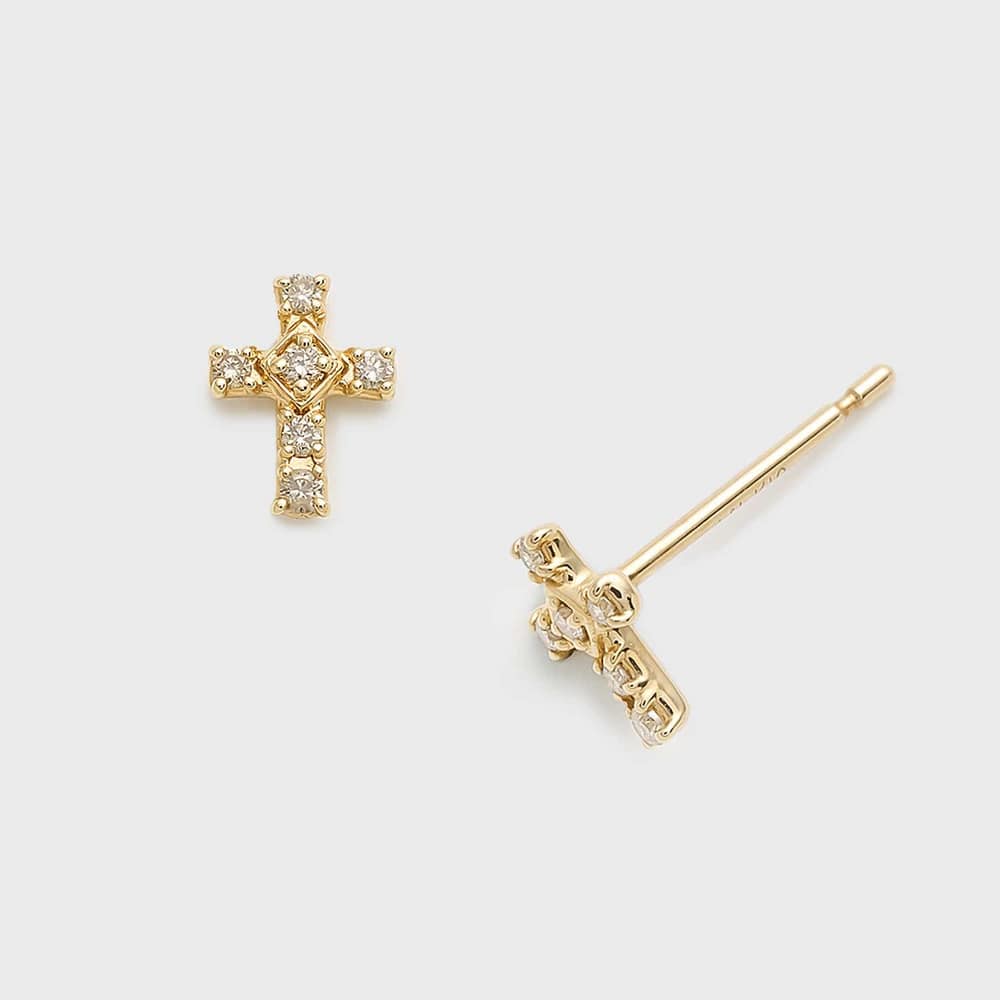 Tiny Motif】K10ダイヤモンドクロスピアス（0.02ct）｜ピアス