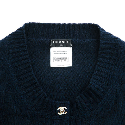 シャネル CHANEL ターンロック カシミヤ カーディガン ネイビー P12760