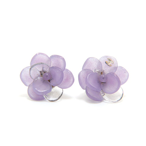 シャネル CHANEL ココマーク カメリア フラワー イヤリング パープルx