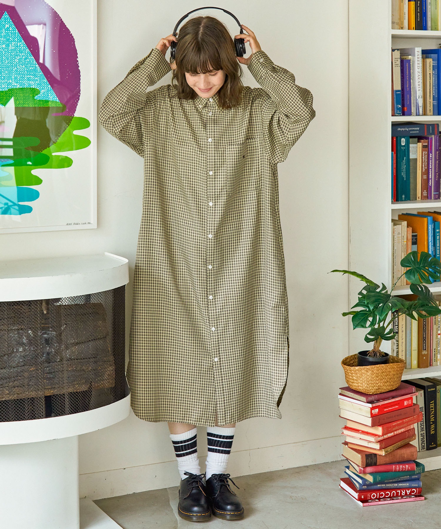 アソート ナンバリング刺繍 ボタンダウン ロングシャツワンピース MONO