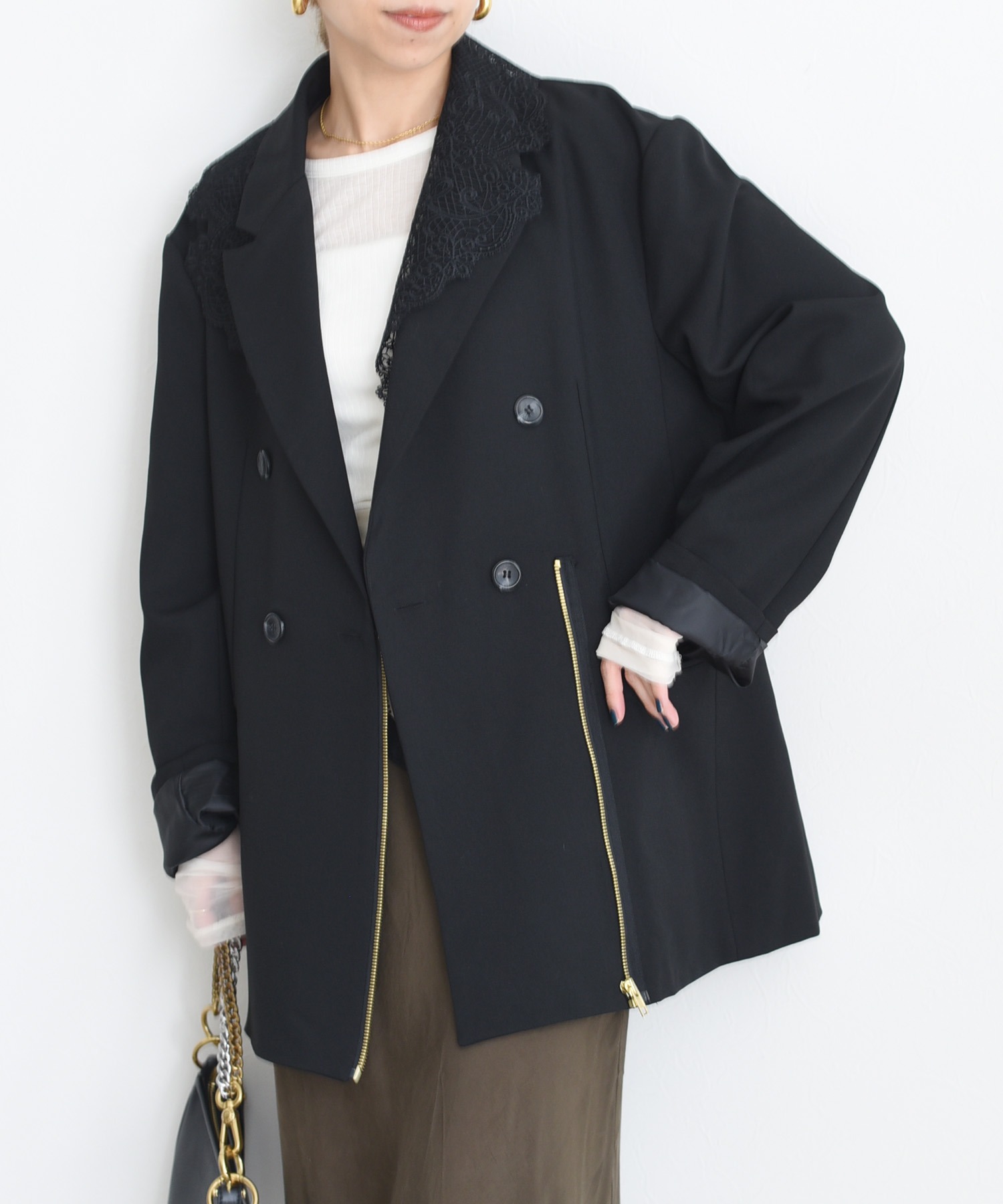 レースカラー ジップ ダブルジャケット Eimee Law│Eimee Law