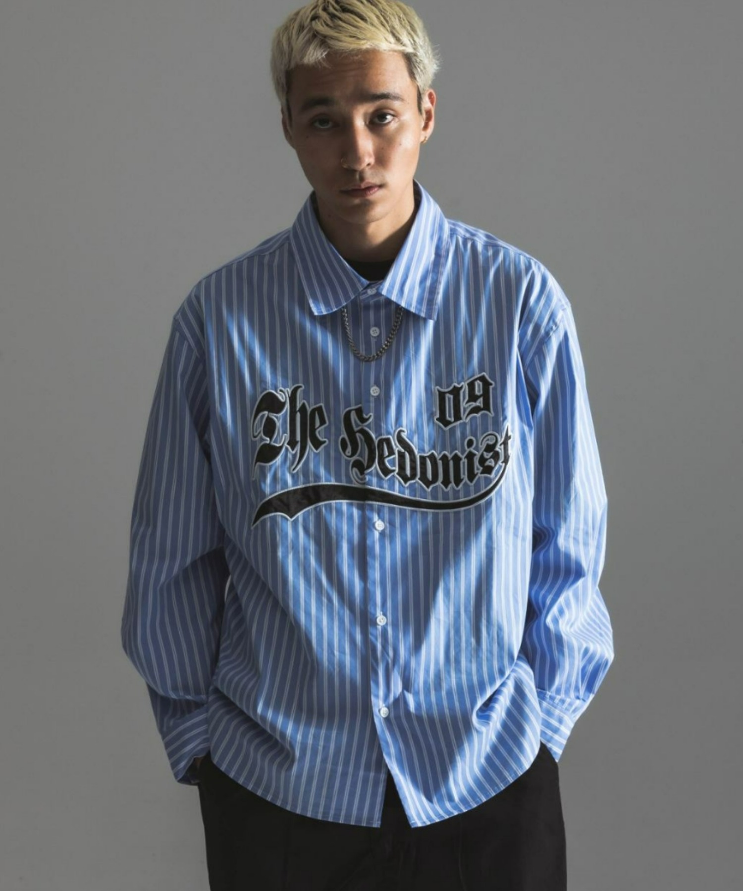 A'GEM/9 / エージェムナイン』ベースボールロゴストライプシャツ A'GEM