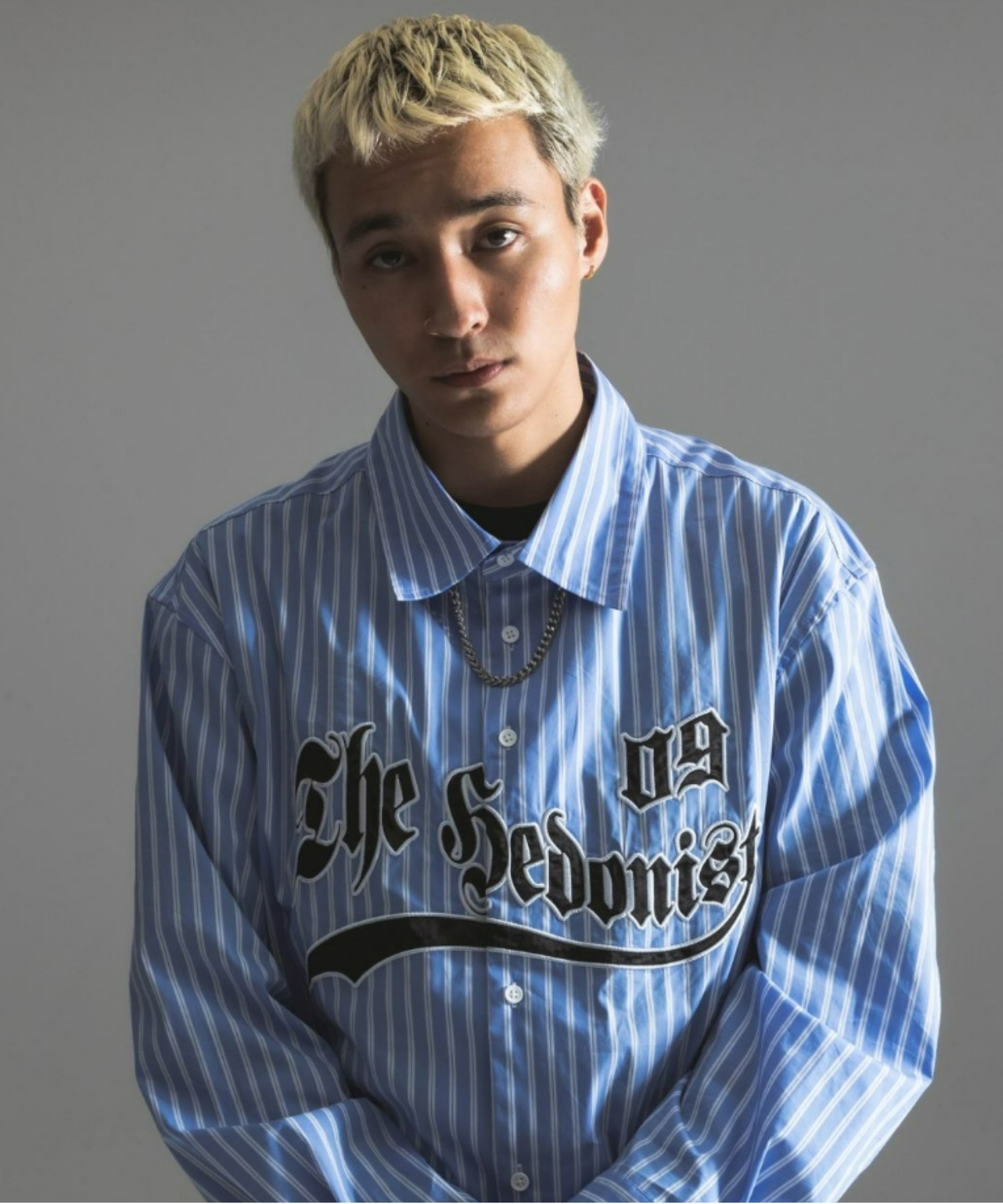 A'GEM/9 / エージェムナイン』ベースボールロゴストライプシャツ A'GEM