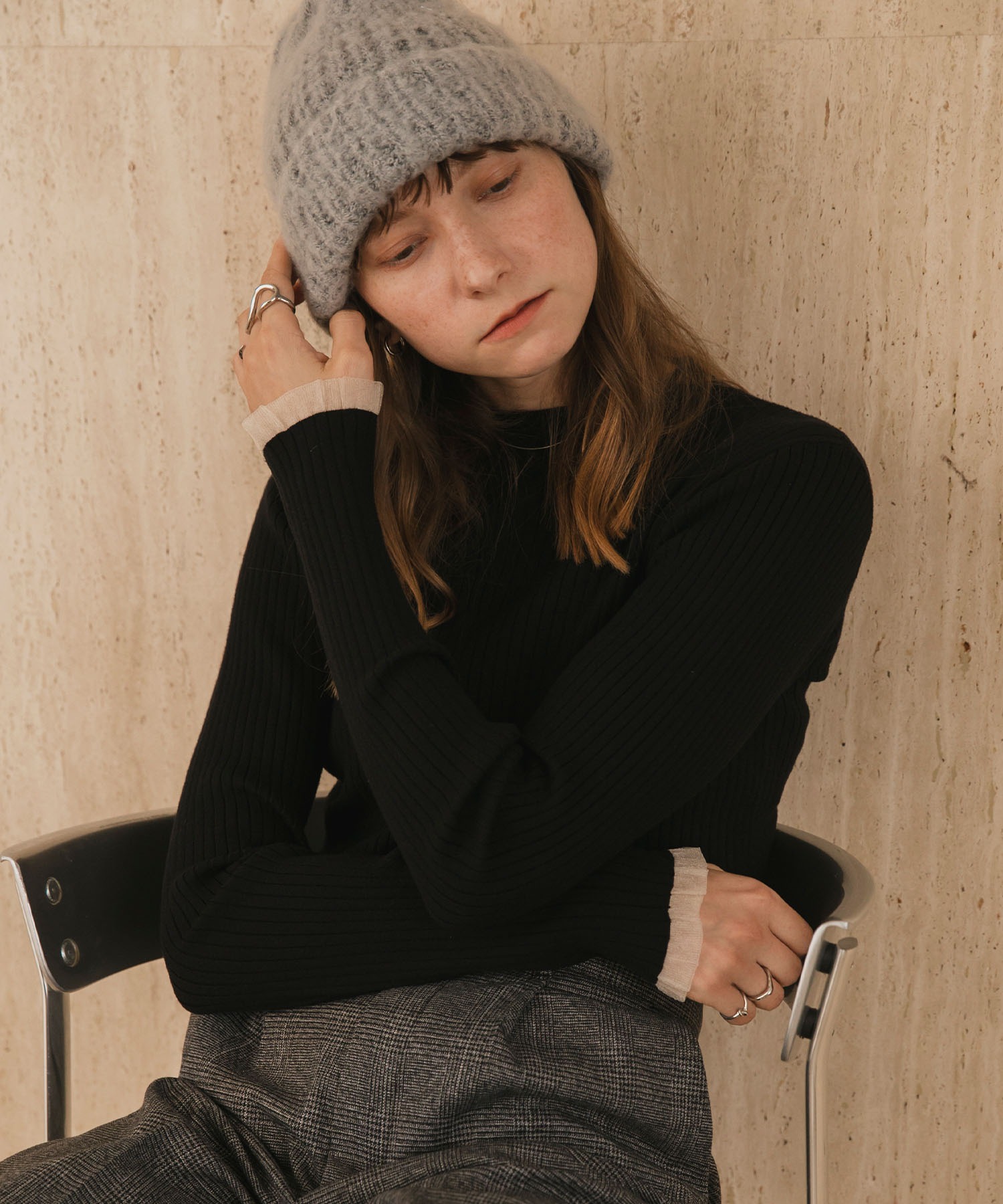 forksy.】＜エブリデイシリーズ＞シアーフリルカフスリブニットプル