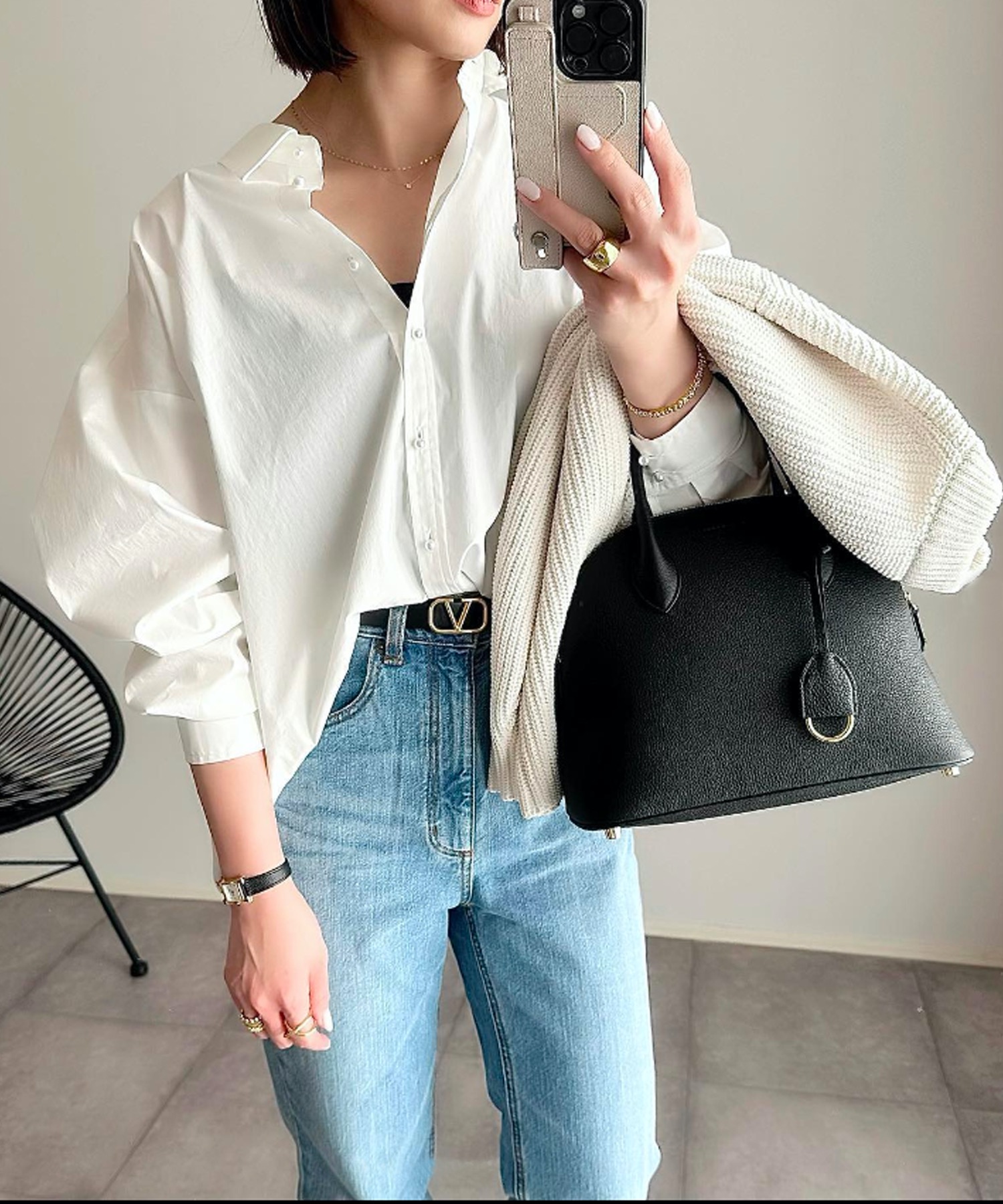 シルエット変更可！】パール釦オーバーサイズシャツ Emma Taylor