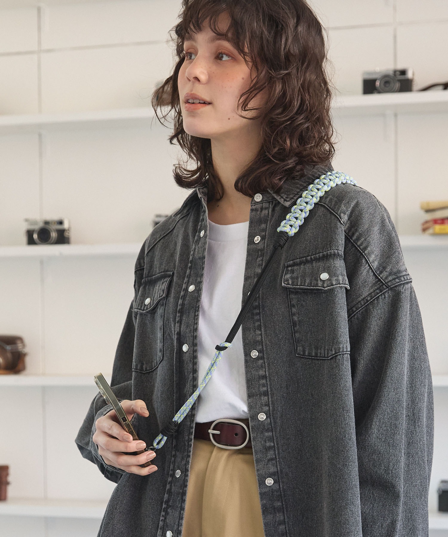 配色ソロモン編み スマホ ショルダー ストラップ MONO-MART LADY'S