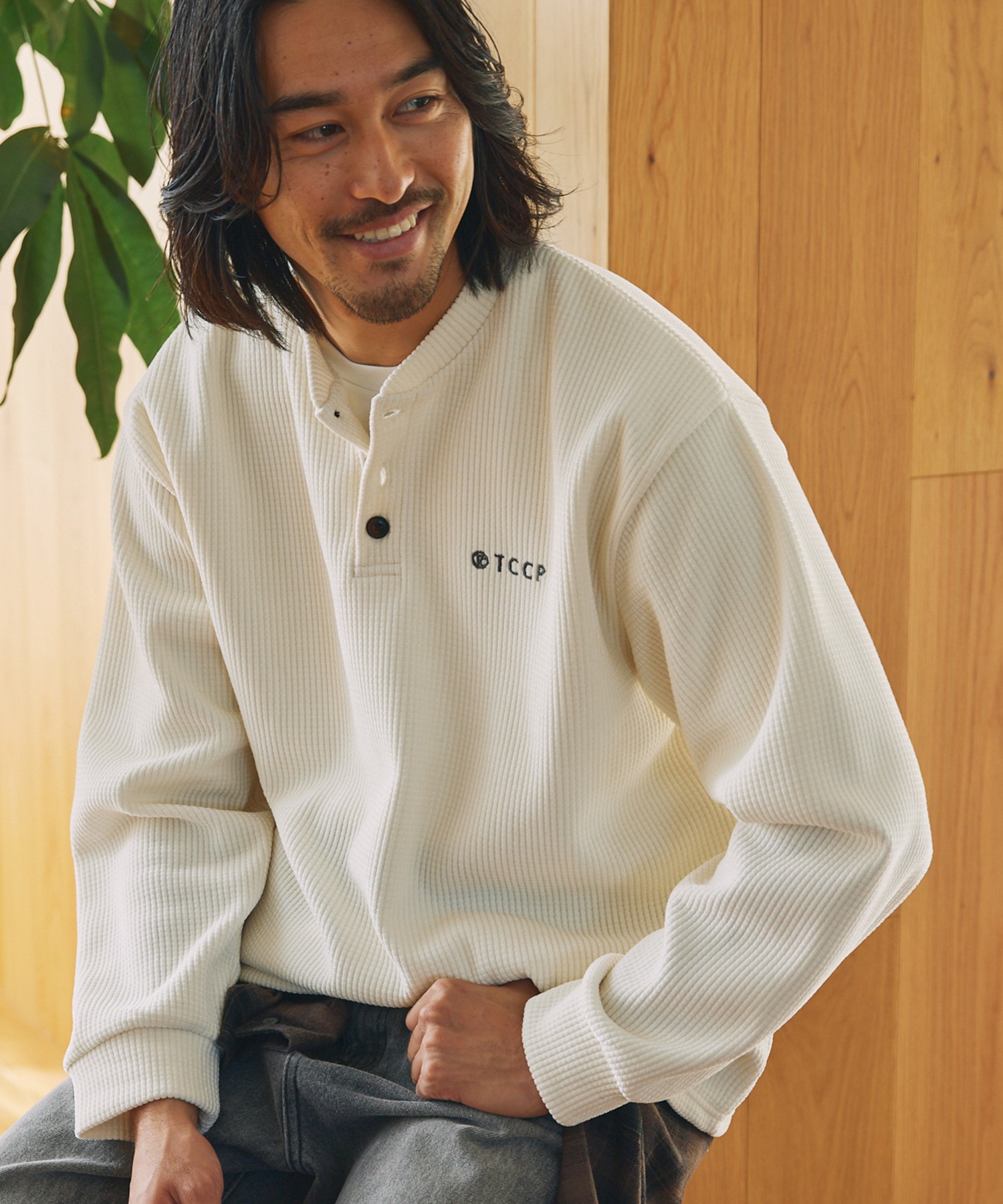 モールワッフル ビッグシルエット ヘンリーネックスウェット / アンチ