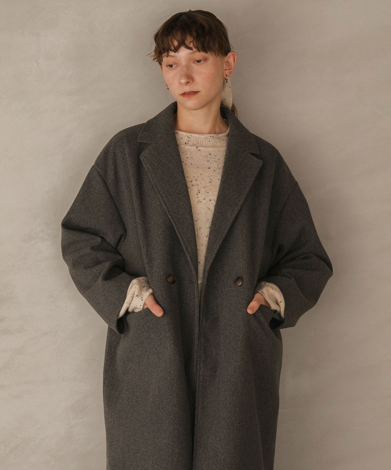 forksy.】ニットメルトンオーバーサイズロングチェスターコート forksy