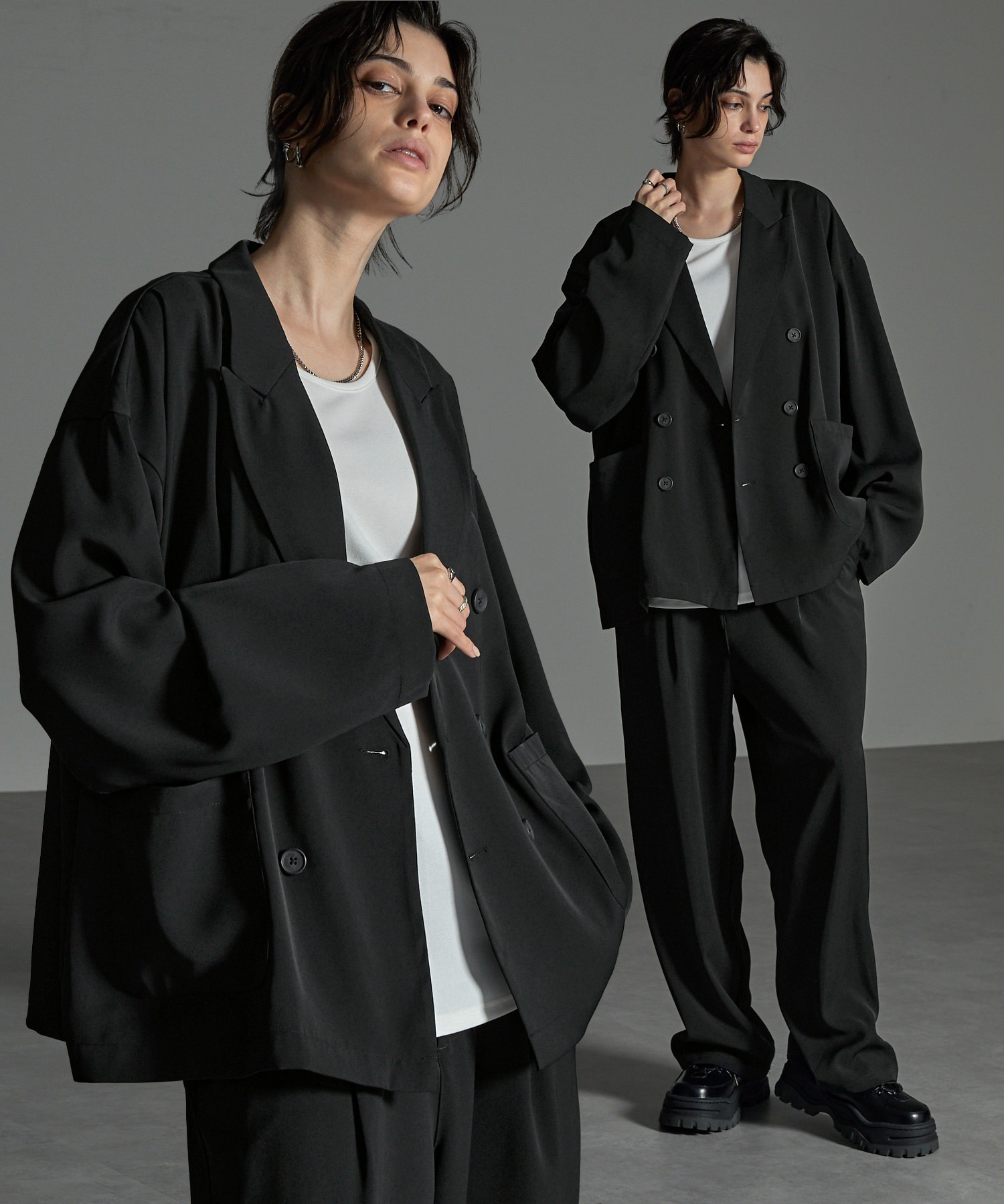 CIYOT-シヨウト-】セットアップ ドレープオーバーサイズWテーラー