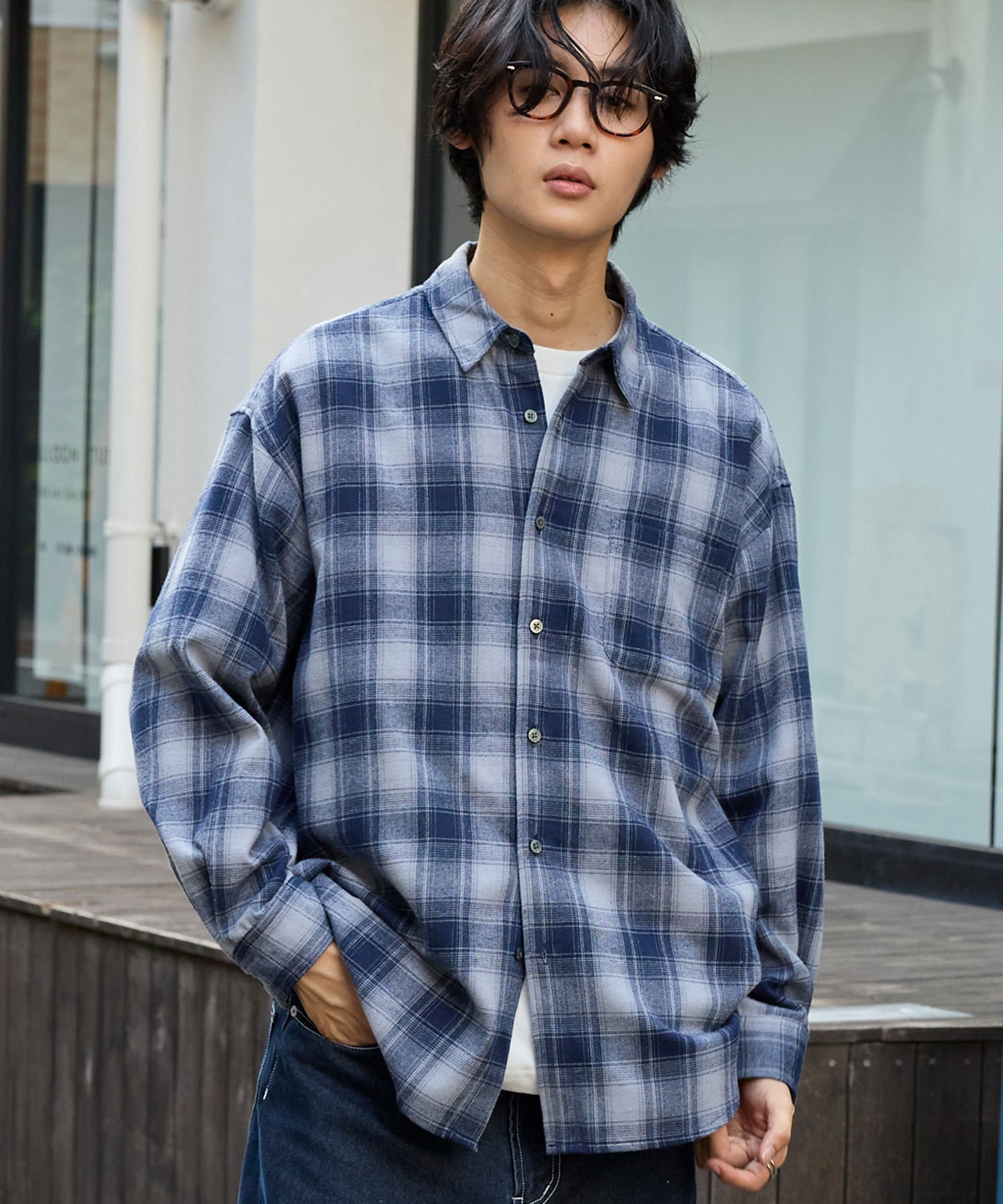 オーバーサイズ レギュラーカラーオンブレチェックシャツ MONO-MART