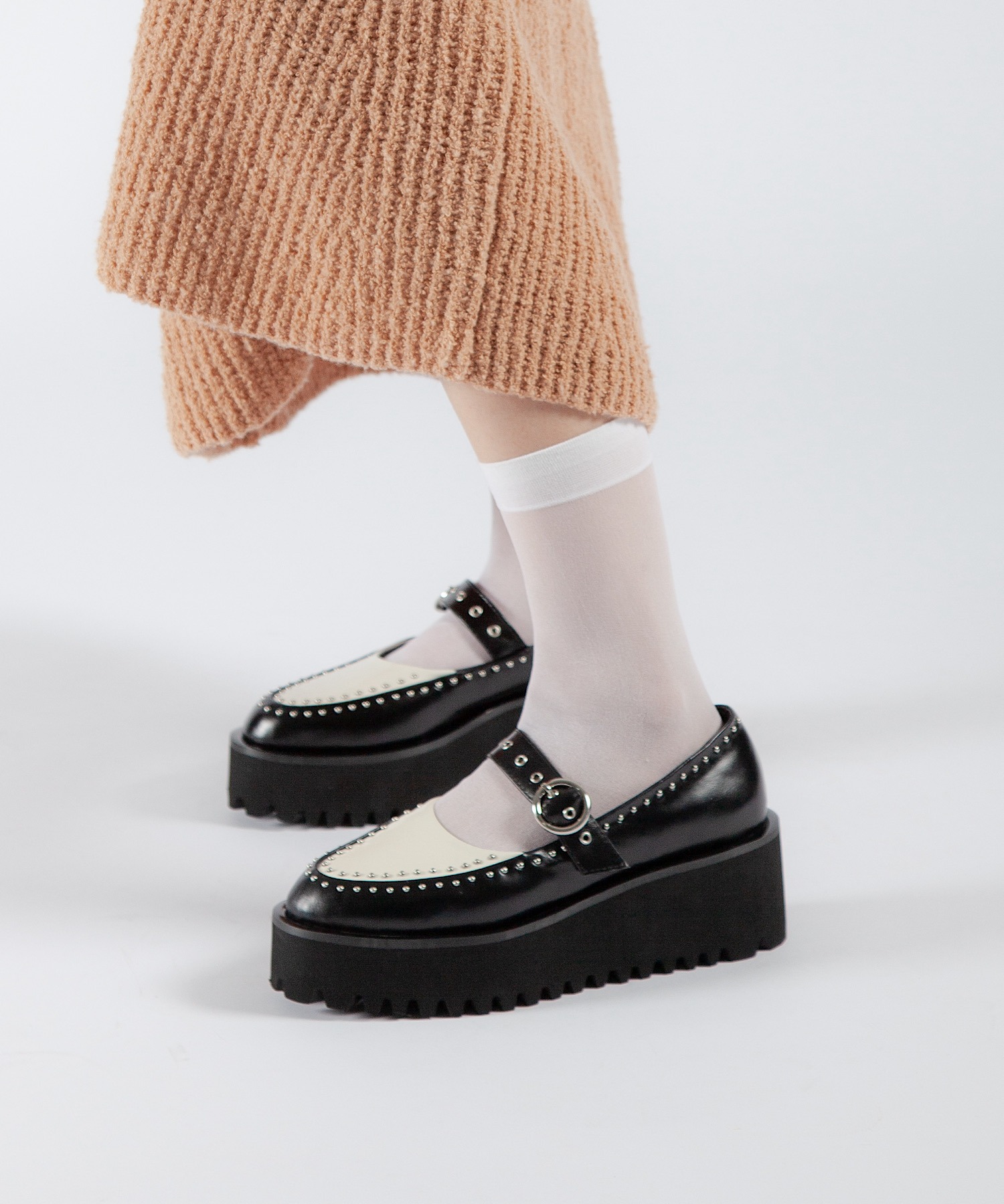 本革/厚底/6cm】スタッズデザイン 厚底メリージェーンシューズ ALL