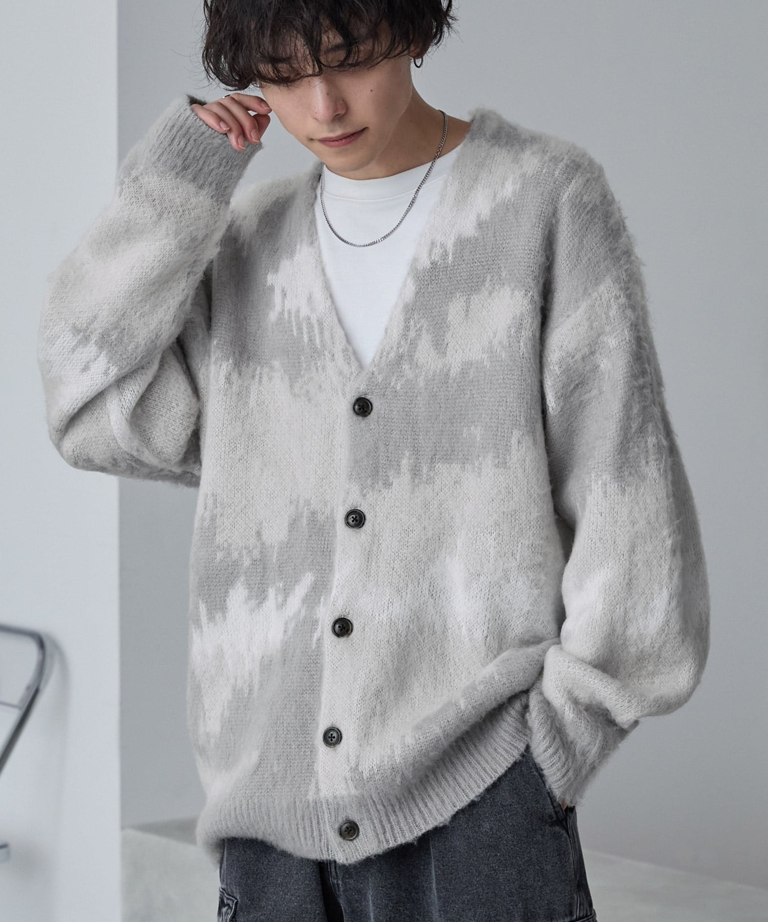 アブストラクトシャギーモヘアライク ルーズニットカーディガン MONO