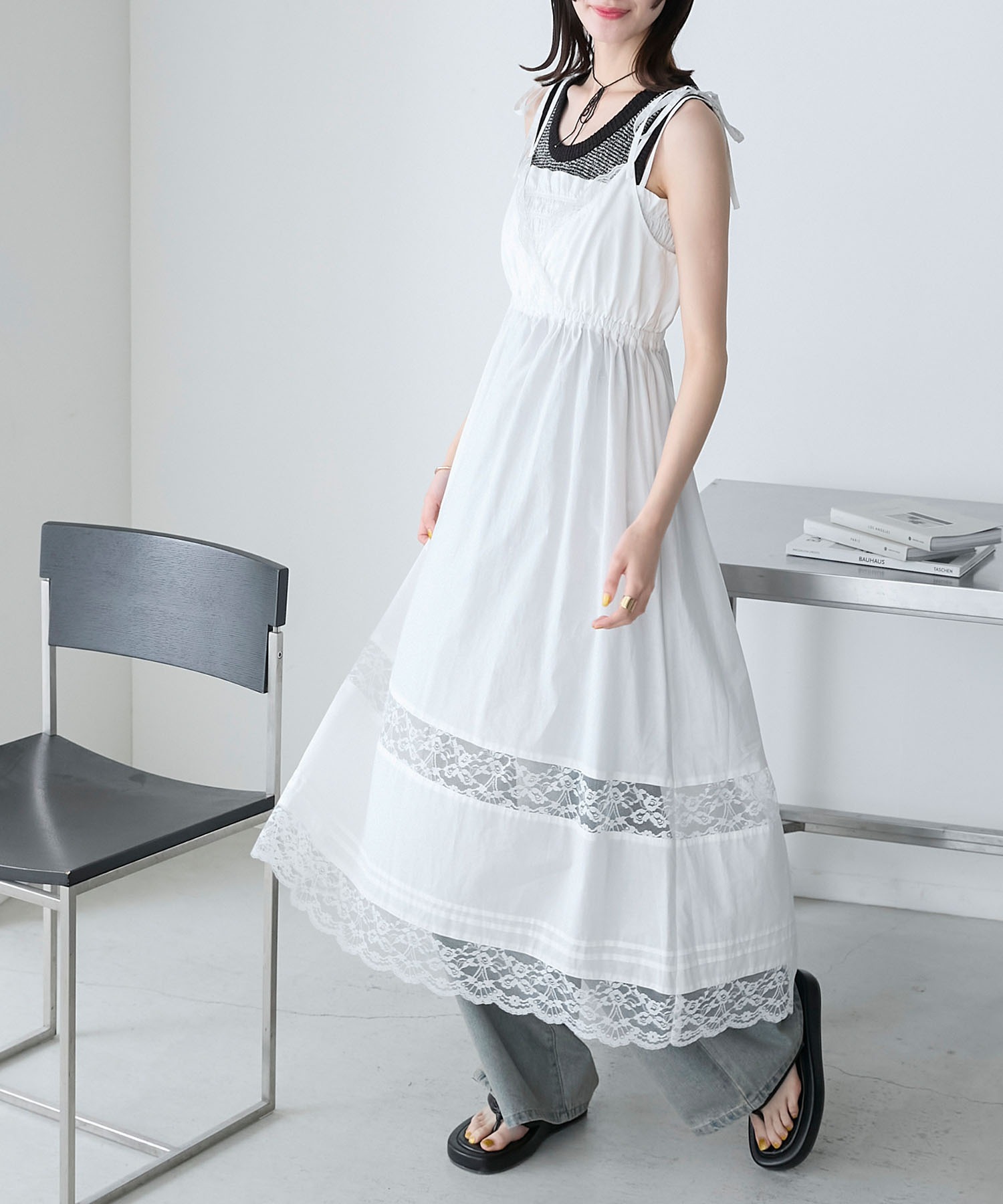 forksy.】レース切り替えリボンキャミワンピース forksy.│MONO-MART