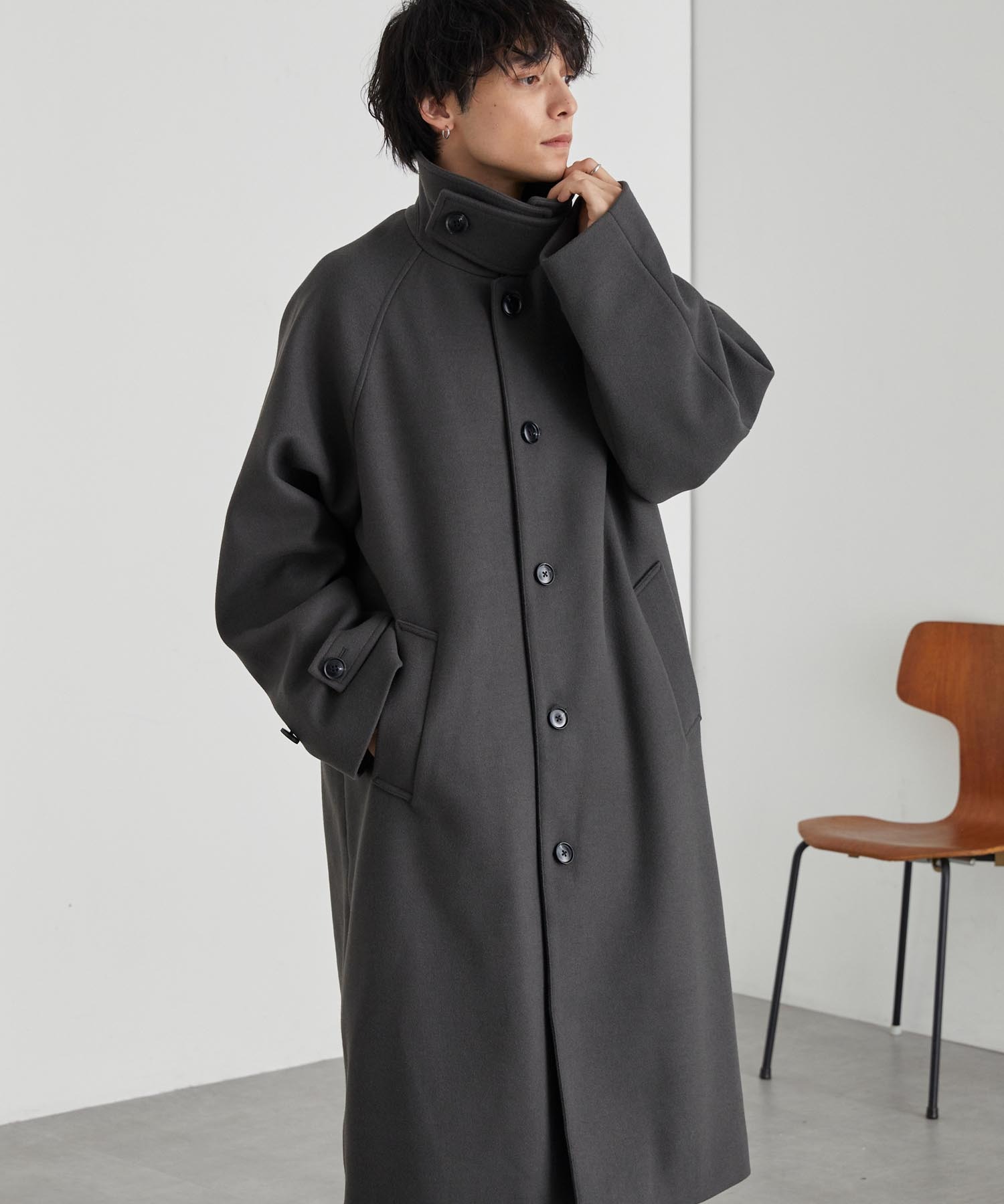 Kolor オーバーサイズ ステンカラーコート 緑　2 ユニクロ公式 | オーバーサイズステンカラーコート