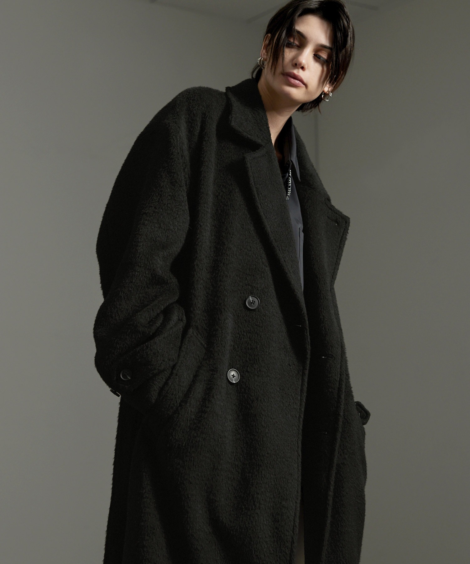 CIYOT-シヨウト-】シャギーメルトンダブルブレストオーバーロング