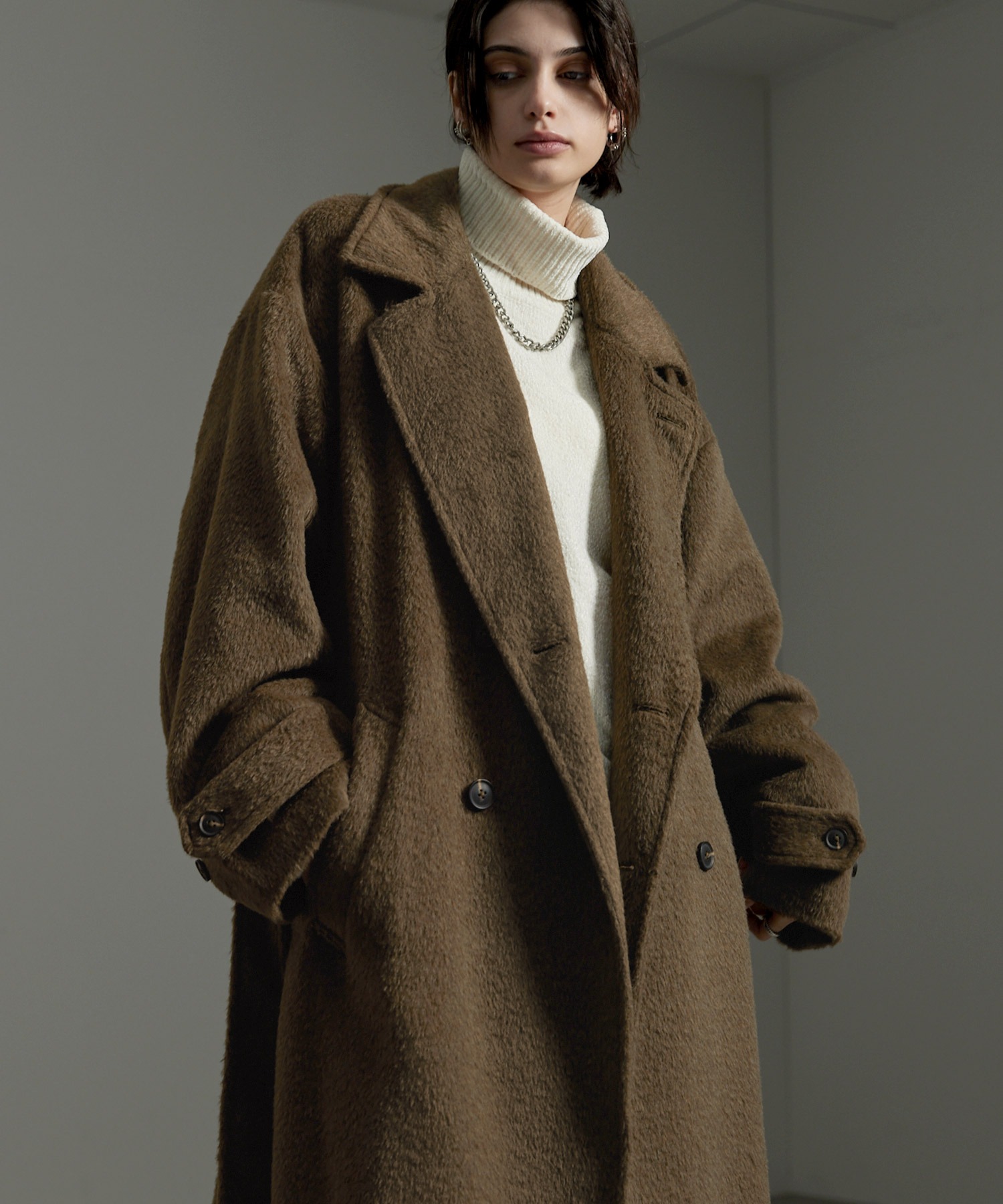 CIYOT-シヨウト-】シャギーメルトンダブルブレストオーバーロング