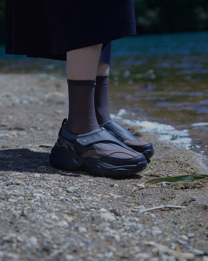 OAO OFFICIAL ONLINE STOR】SHELL | Leather Nylon Sneaker Black Gray