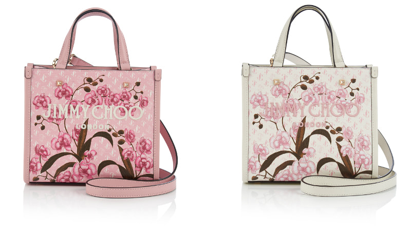 ジミー チュウ】ピンク＆ラテカラーに花モチーフが春らしいトート