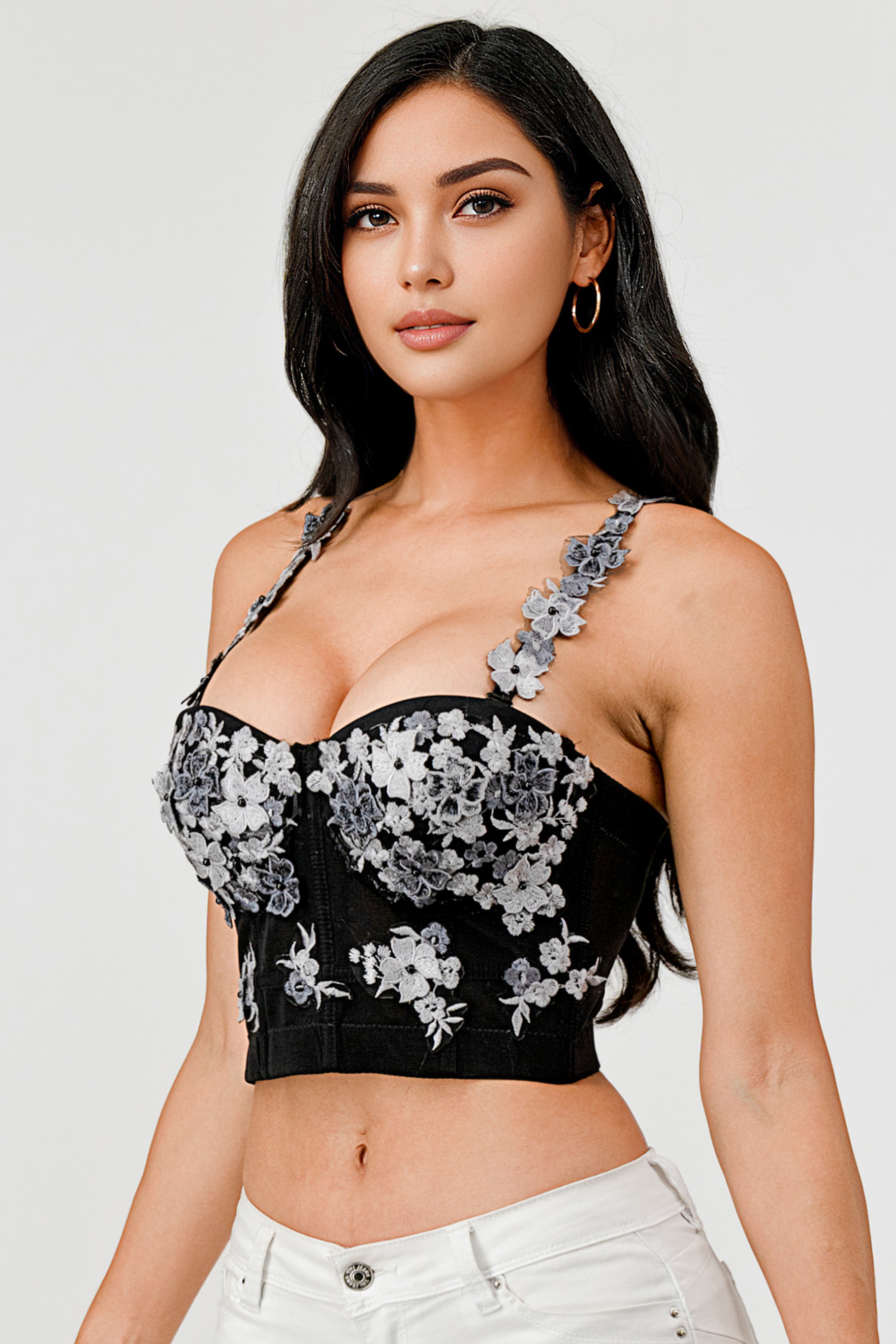 EMBELLISHED FLORAL LACE BUSTIER CROP TOP – OhYes Fashion