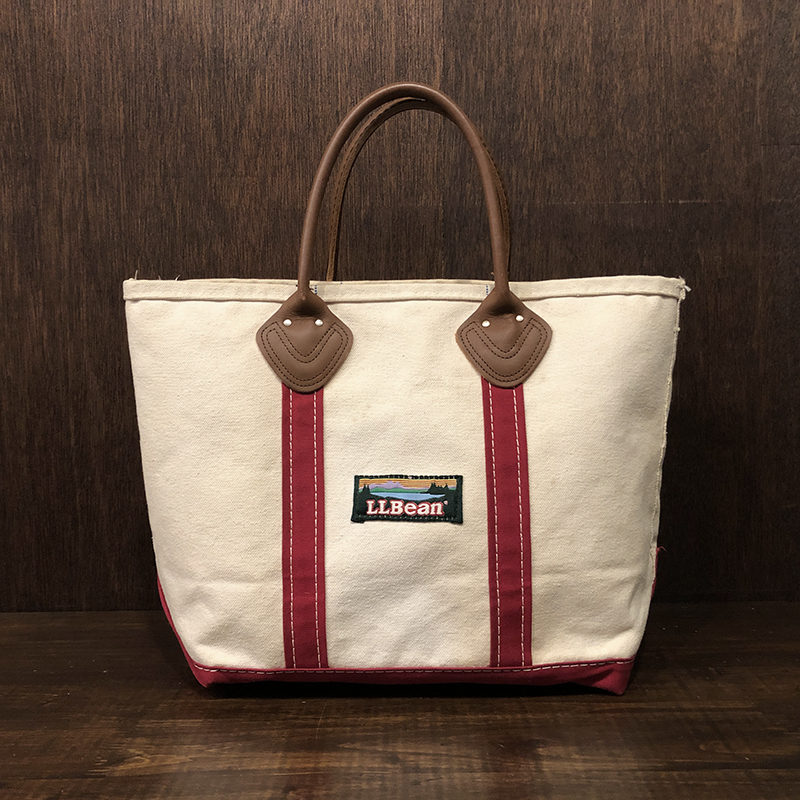LL Bean Boat and Tote Leather Handle White Red Tote Bag M Mint