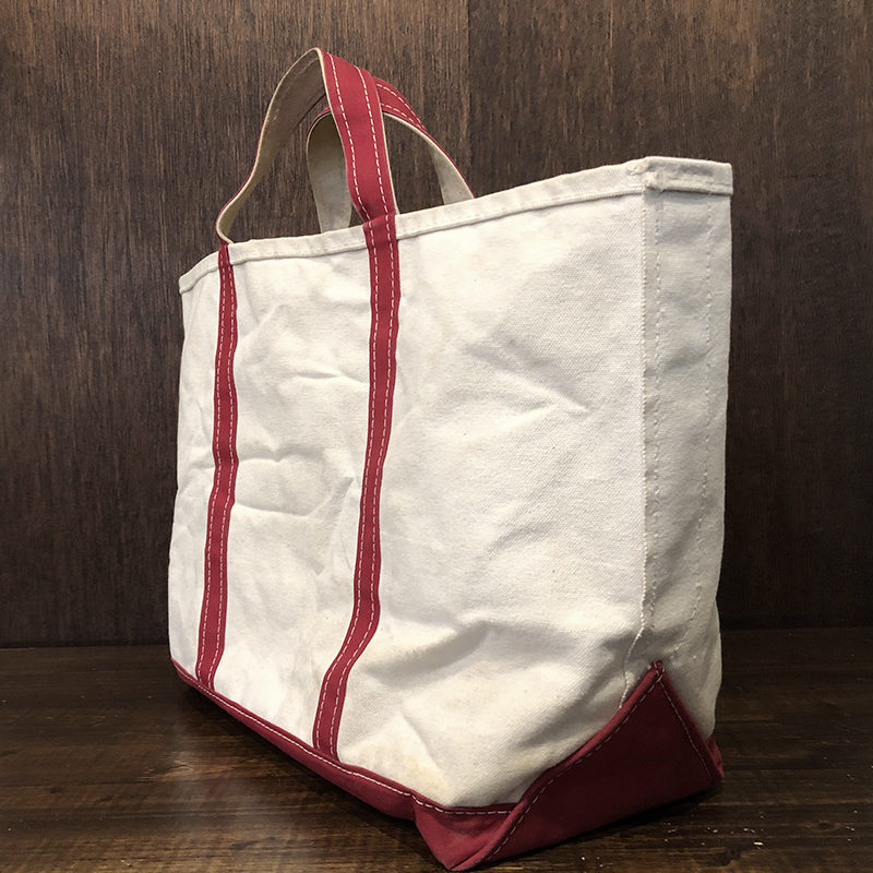 L.L. Bean Boat and Tote White Red Canvas Tote Bag Short Handle