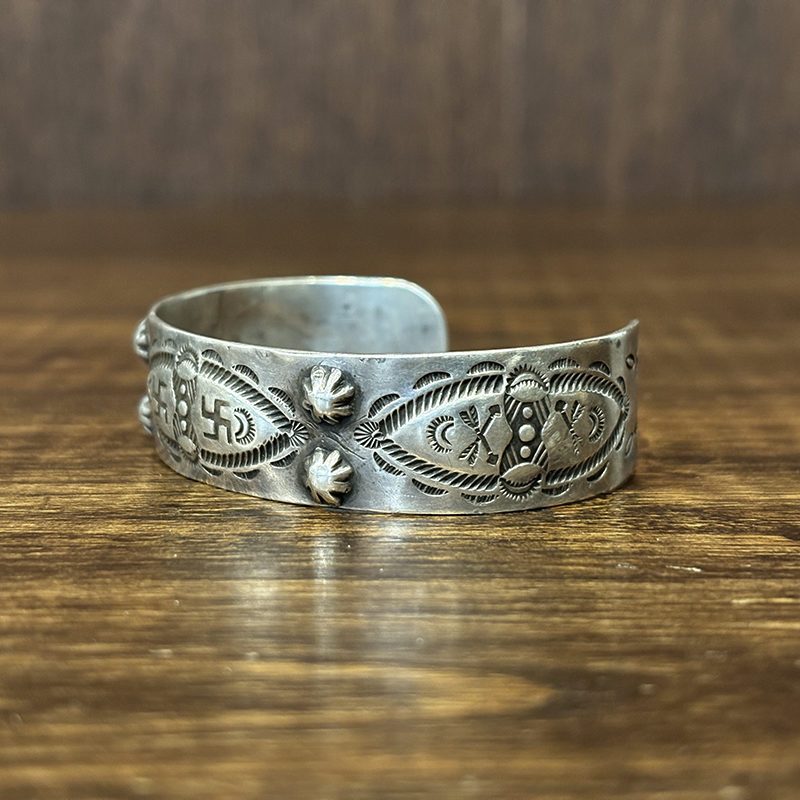 Vintage Navajo Fred Harvey Silver Cuff bracelet Bangle Swastica