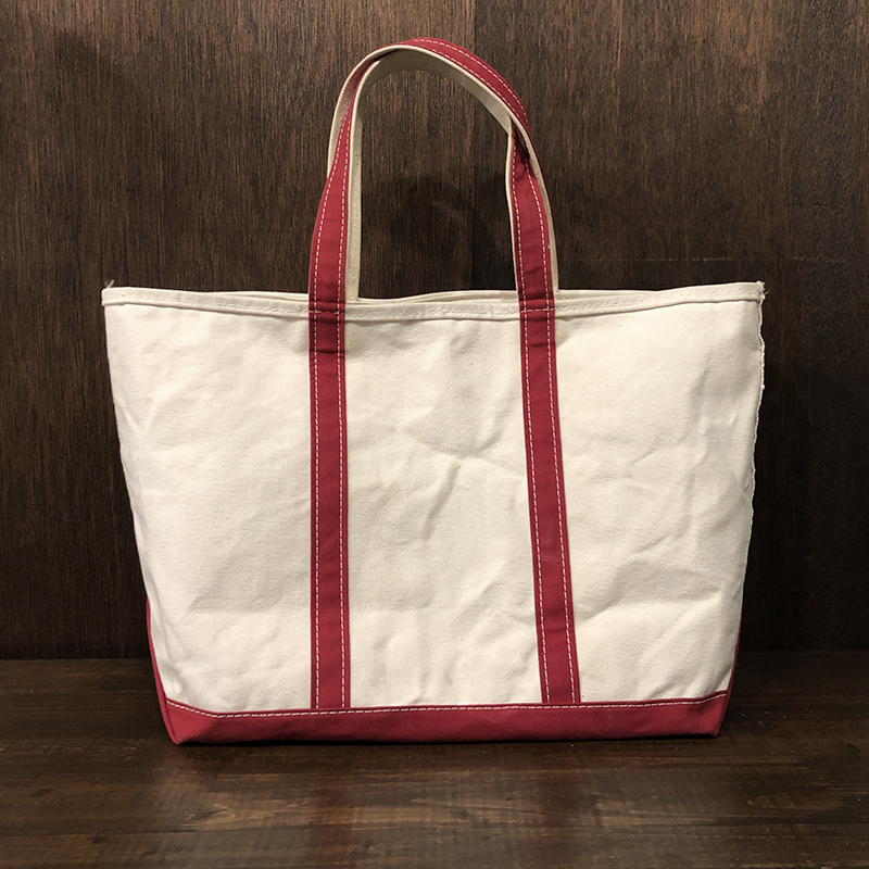 L.L. Bean Boat and Tote White Red Canvas Tote Bag Zip Top エルエル