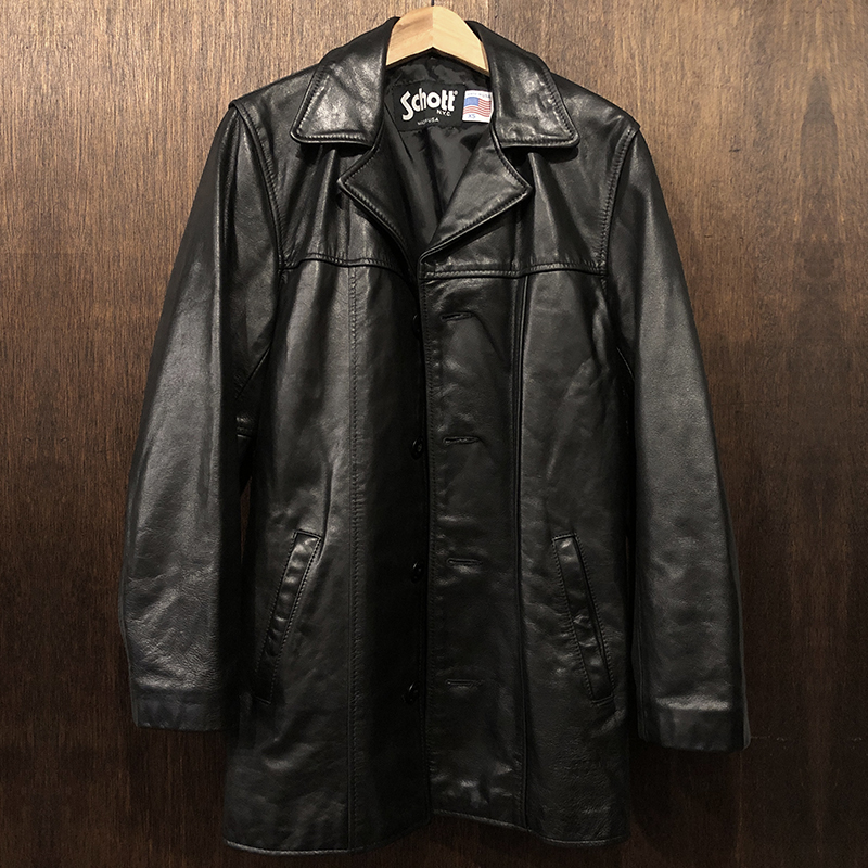 Schott 807 Cowhide Leather Middle Car Coat Black XS Mint ショット