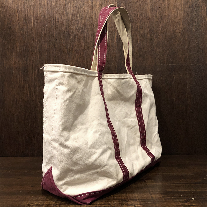 LL Bean Boat and Tote White Maroon Trim Canvas Tote Bag エルエル