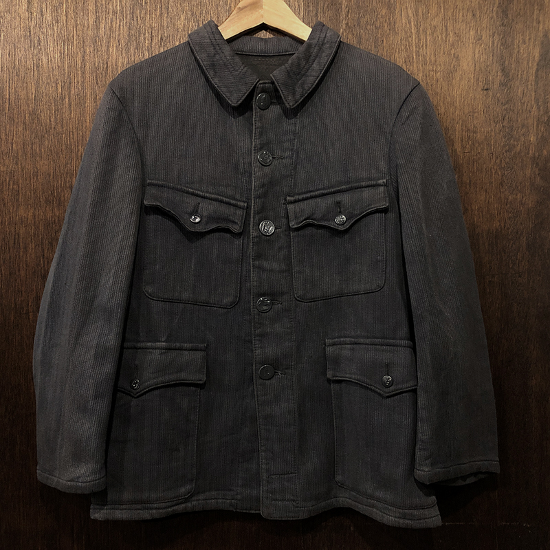 French Vintage Heavy Cotton Pique Animal Button Hunting Jacket