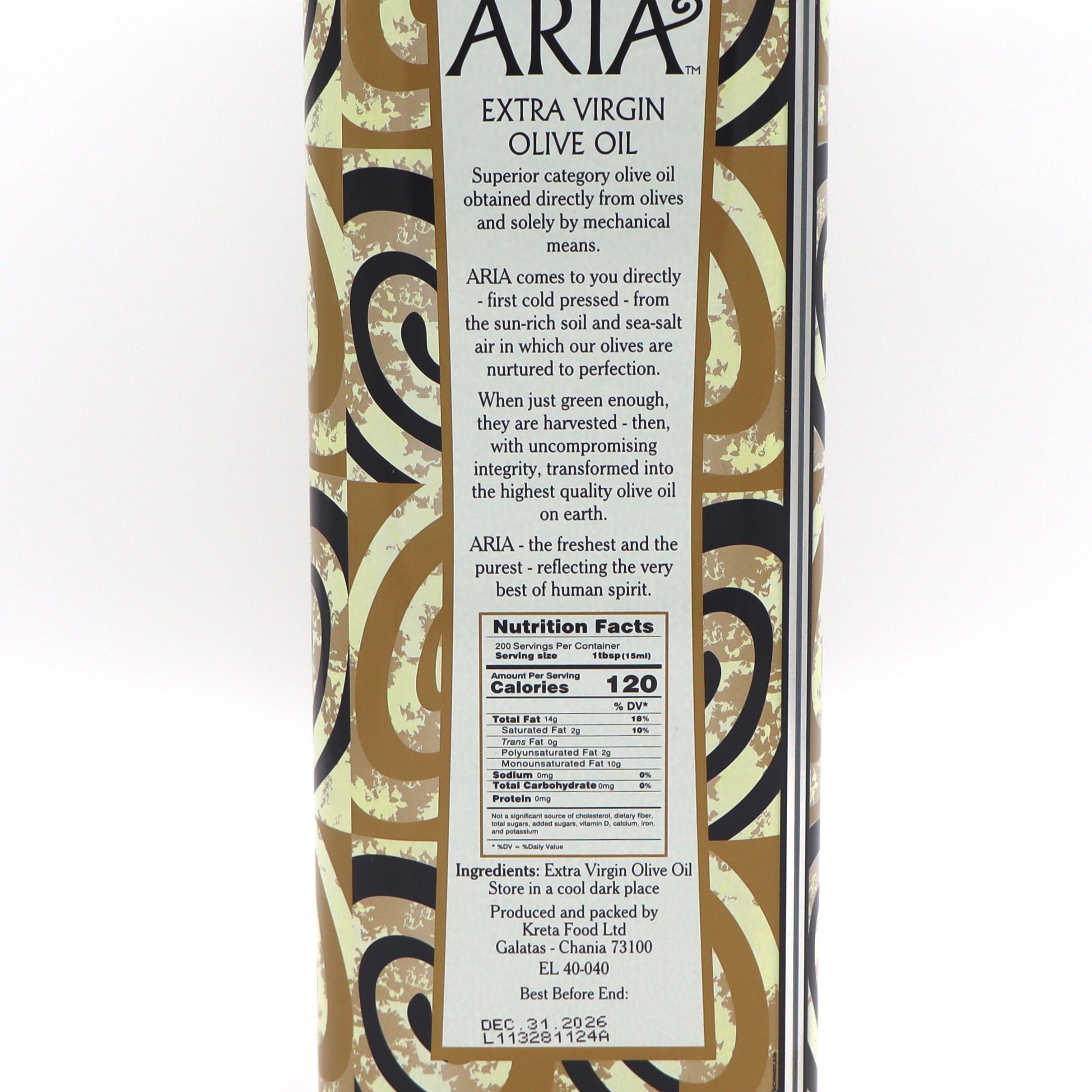 ARIA Extra Virgin Olive Oil – 3L Tin (Cold-Pressed, Greek, 100
