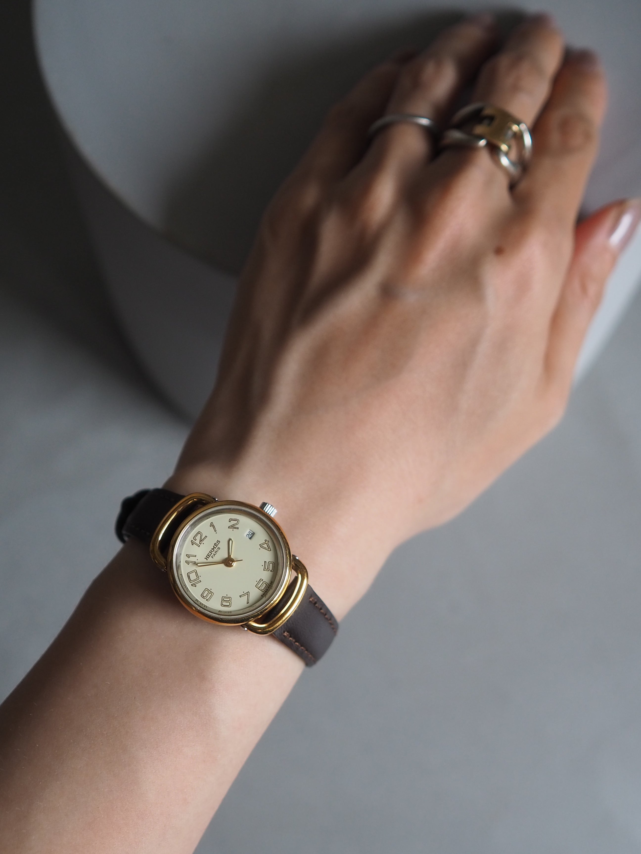 HERMES エルメス プルマン ウォッチ 腕時計 コンビ シルバー ゴールド