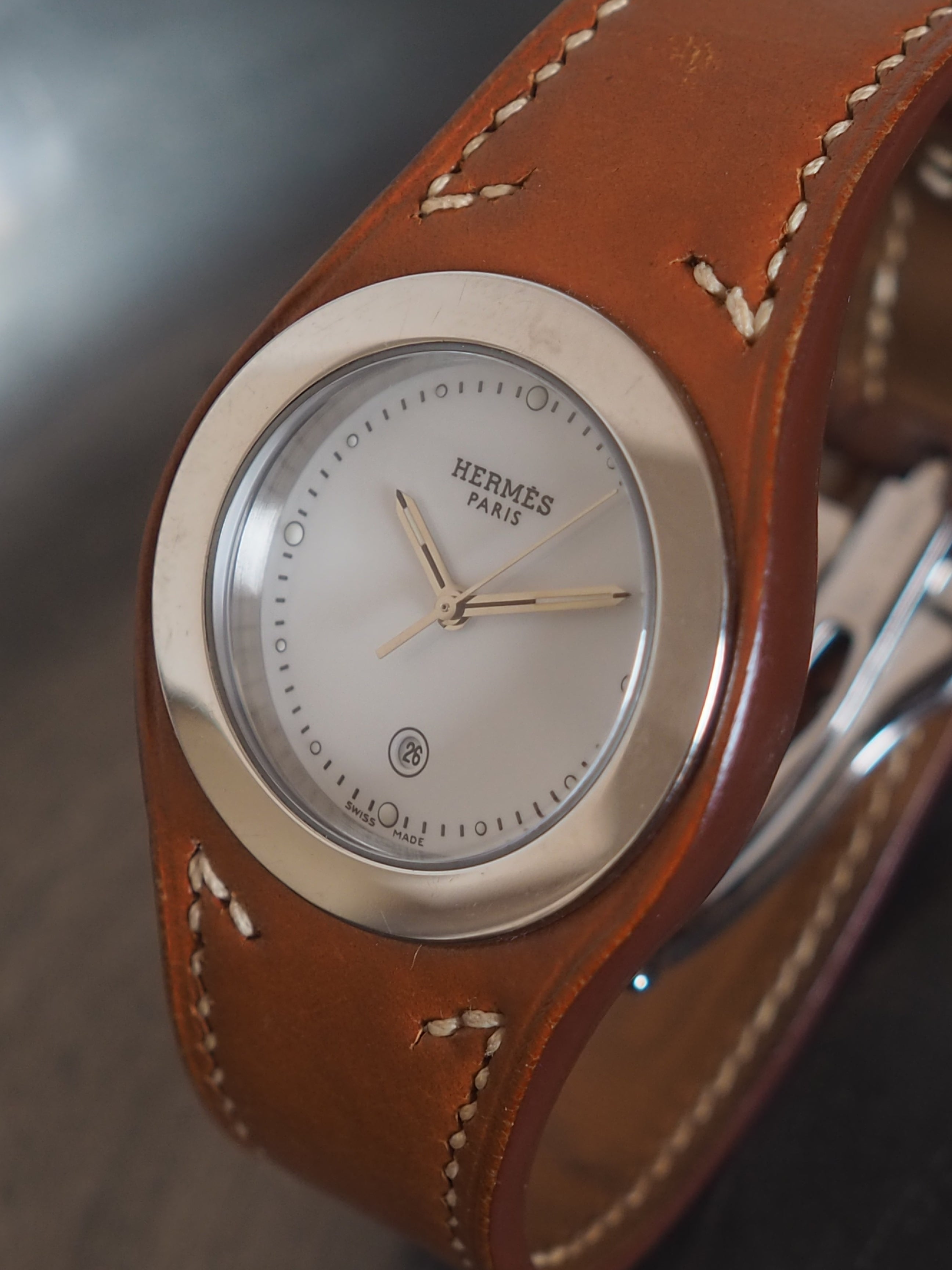 HERMES エルメス アーネ ウォッチ 腕時計 レザー ブラウン バンド