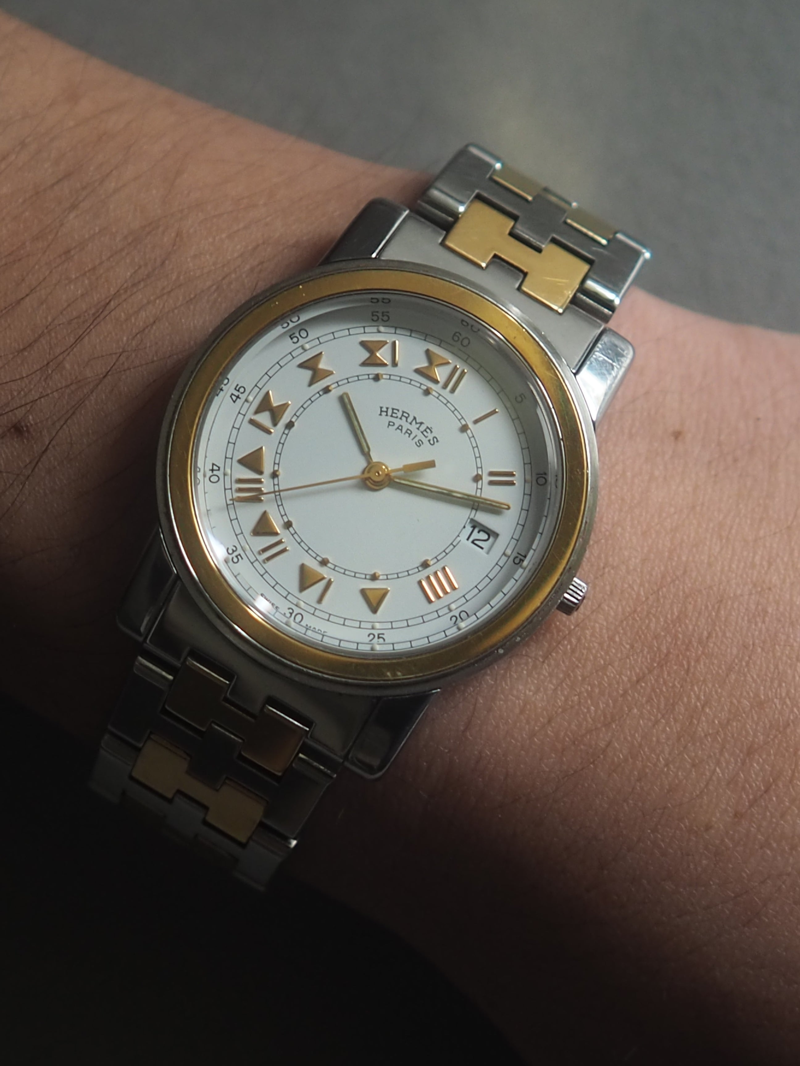 HERMES エルメス キャリック ウォッチ 腕時計 シルバー ゴールド ユニ