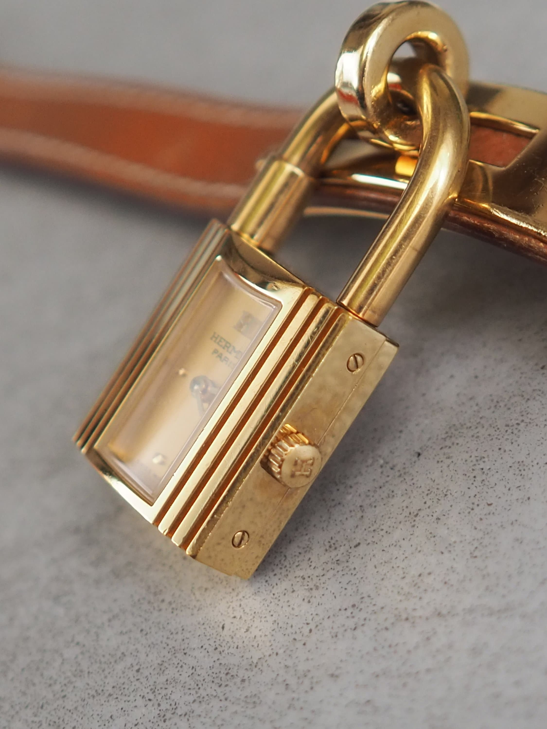 HERMES エルメス ケリー ウォッチ ゴールド ブラウン レザー