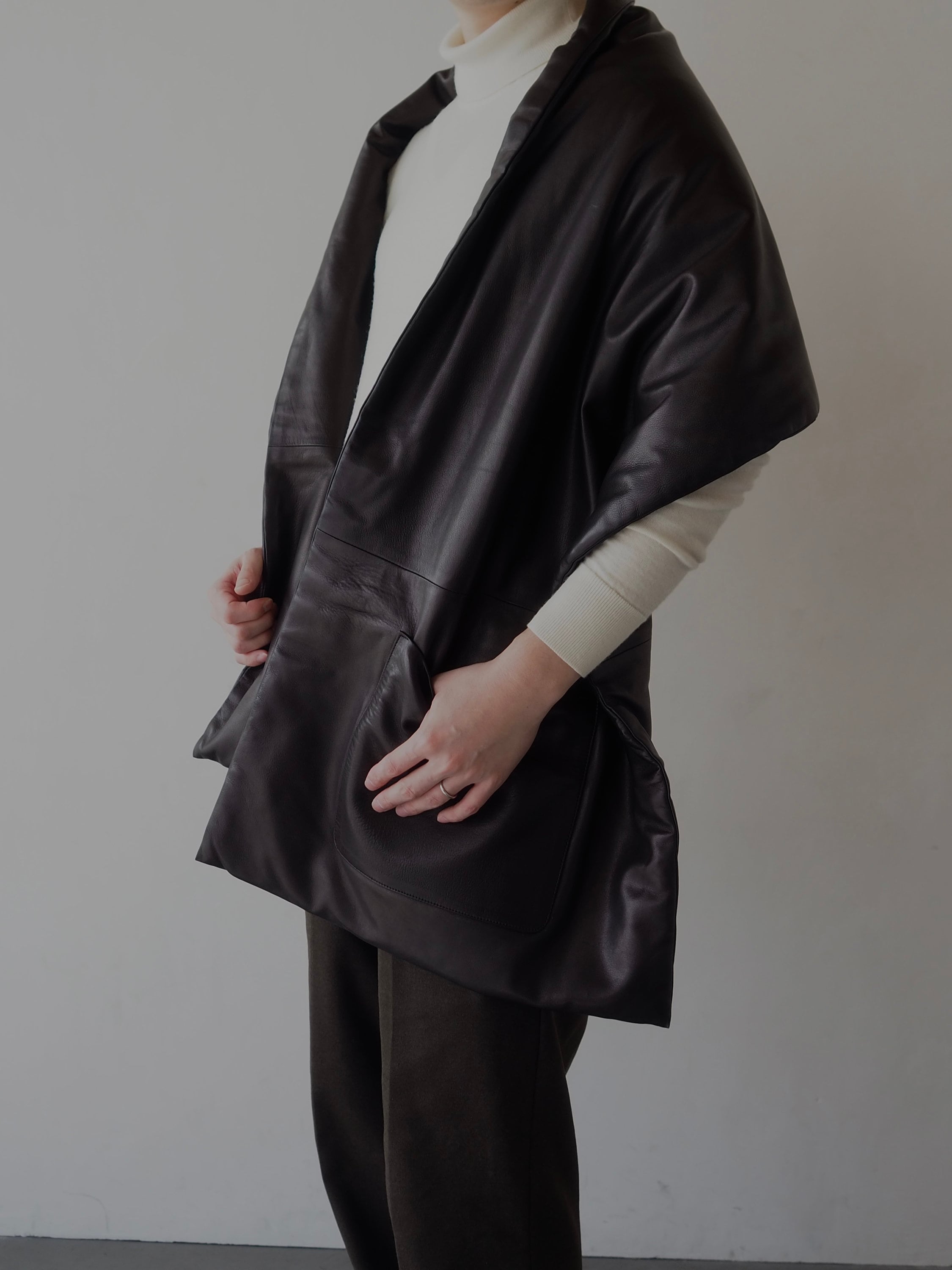 HERMES エルメス ポケット ストール レザー ブラック マルジェラ期